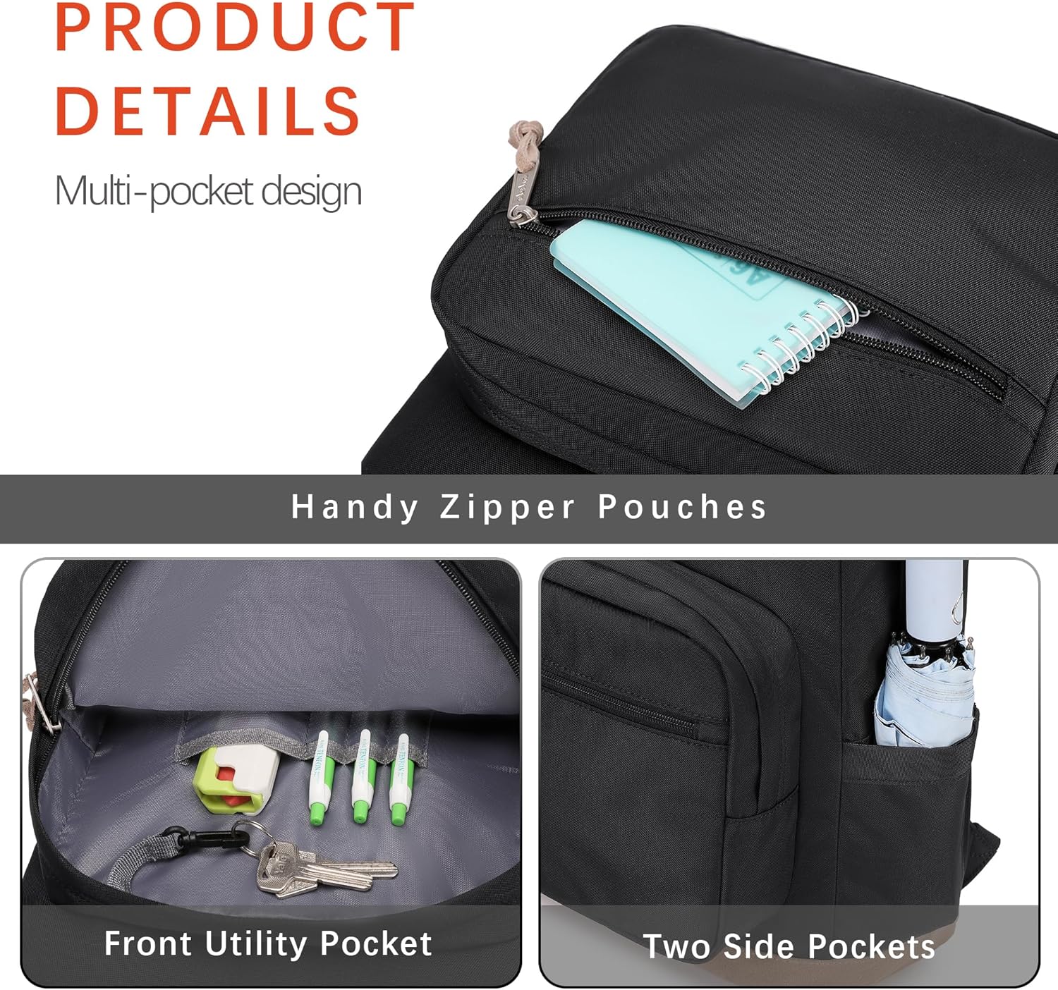 abshoo Basic School Backpack for Middle High School Bookbag for Teen College Backpacks Travel Daypack (Black) - Image 3