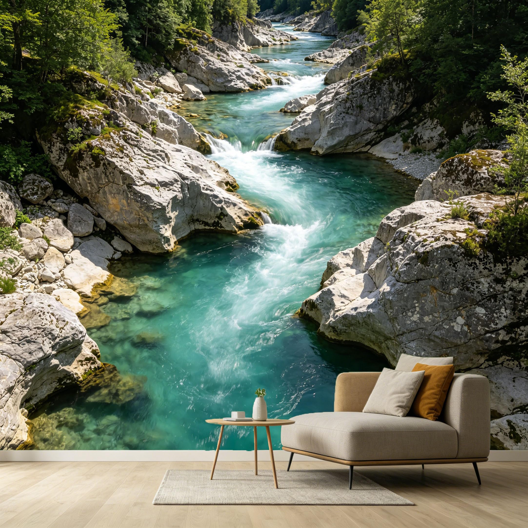 Custom Size Wall Murals Turquoise River Mountain Lake Landscape 3D Trompe L'Oeil SelfAdhesive Wall Fabric Removable Large Wallpaper for Photo Living Room