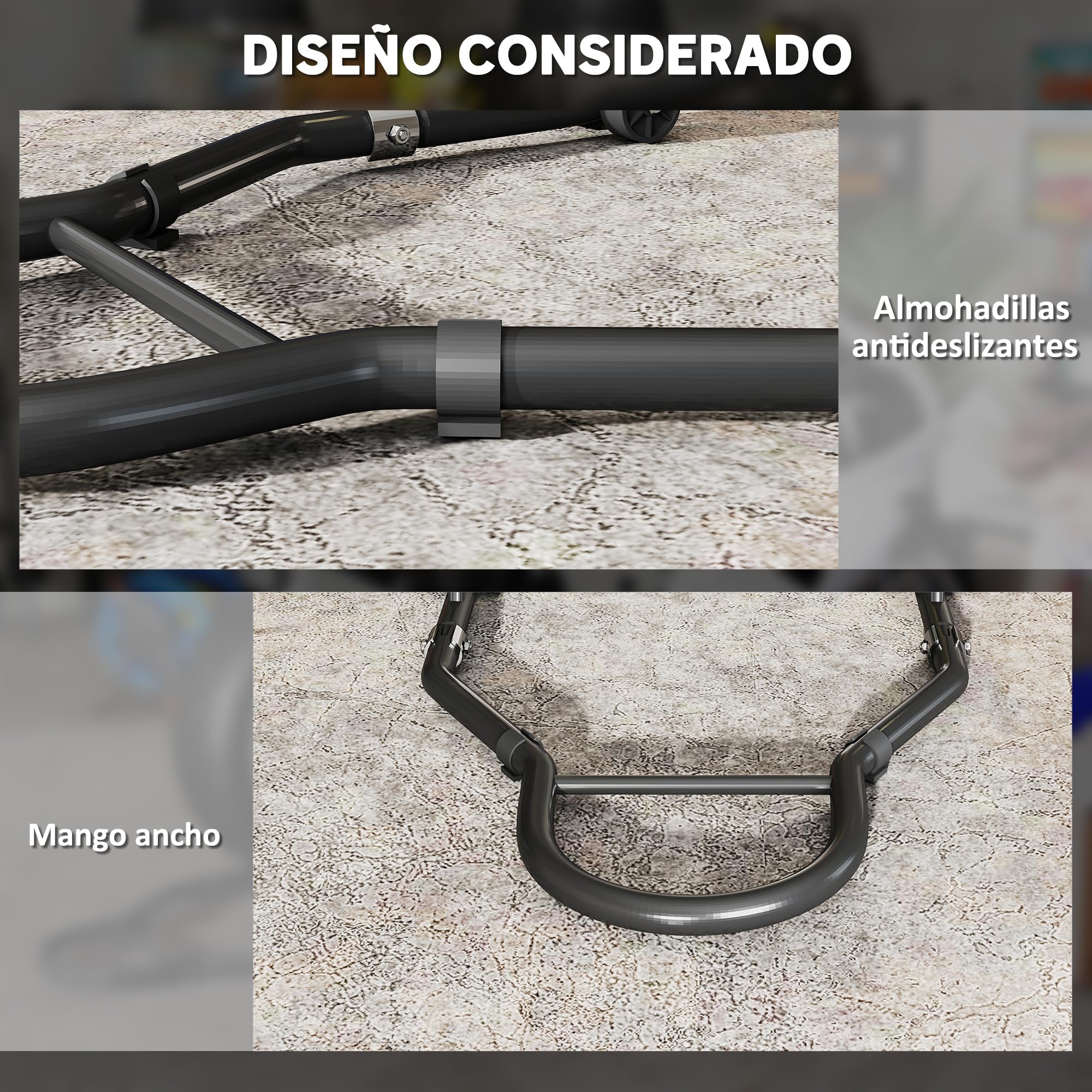 HOMCOM Caballete de Moto, Carga 390 kg, Soporte Delantero y Trasero Universal, Elevador de Moto de Acero con Horquillas Ajustables en U+L, Ruedas y Clips de Sujeción, Negro