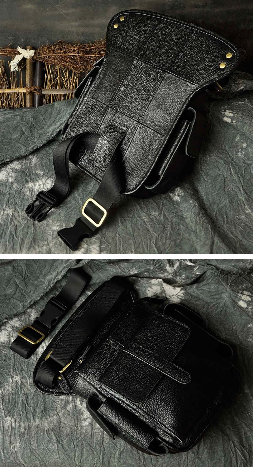 Le'aokuu Mens Genuine Leather Bike Cycling Waist Hip Bum Pack Drop Leg Bag