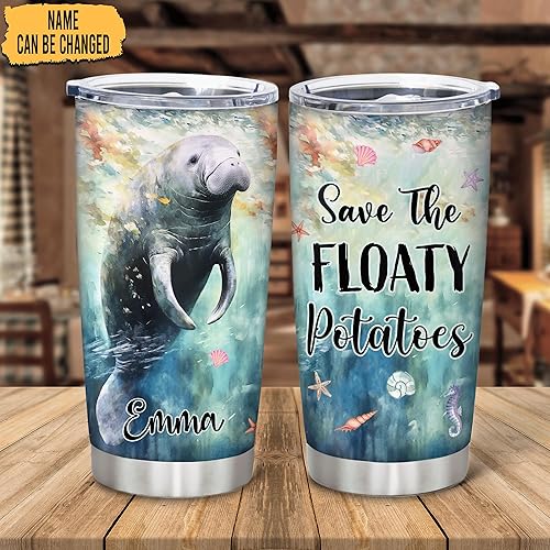 Miniatura 8 de Hyturtle Regalos personalizados para amantes de los manatíes, vaso de acero inoxidable impreso con nombre personalizado de 20 onzas con tapa, idea