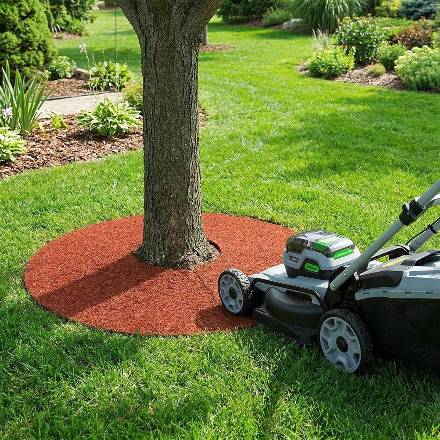 Fasmov 3 Pack Rubber Mulch Ring Tree Protector Mat Tree Protection Weed Mats, Heavy Duty Rubber, 24 inch