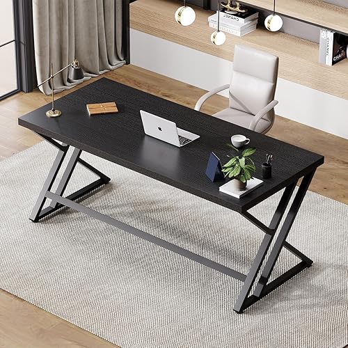 Miniatura 15 de LVB Escritorio negro, escritorio moderno para computadora de escritura para juegos para oficina en casa, mesa de computadora de estudio de madera de