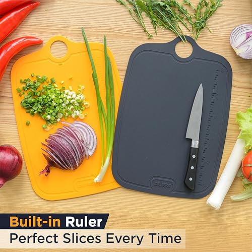 Miniatura 8 de Deiss LUX - Juego de 2 tablas de cortar de TPU duraderas para cocina, tabla de cortar antideslizante de doble cara, regla integrada, tabla de cortar