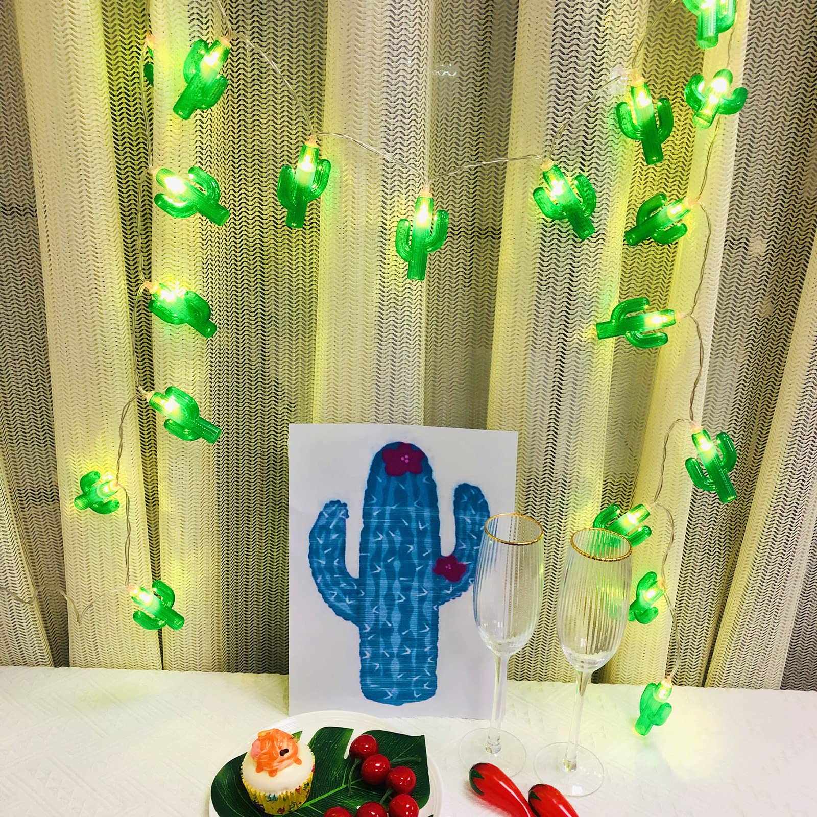 Riaxuebiy Cactus String Lights Mexico Style House Decor 9.8Ft 20Led Fairy Light For Party Home Garden Patio Tree Decoration (, Usb Power)