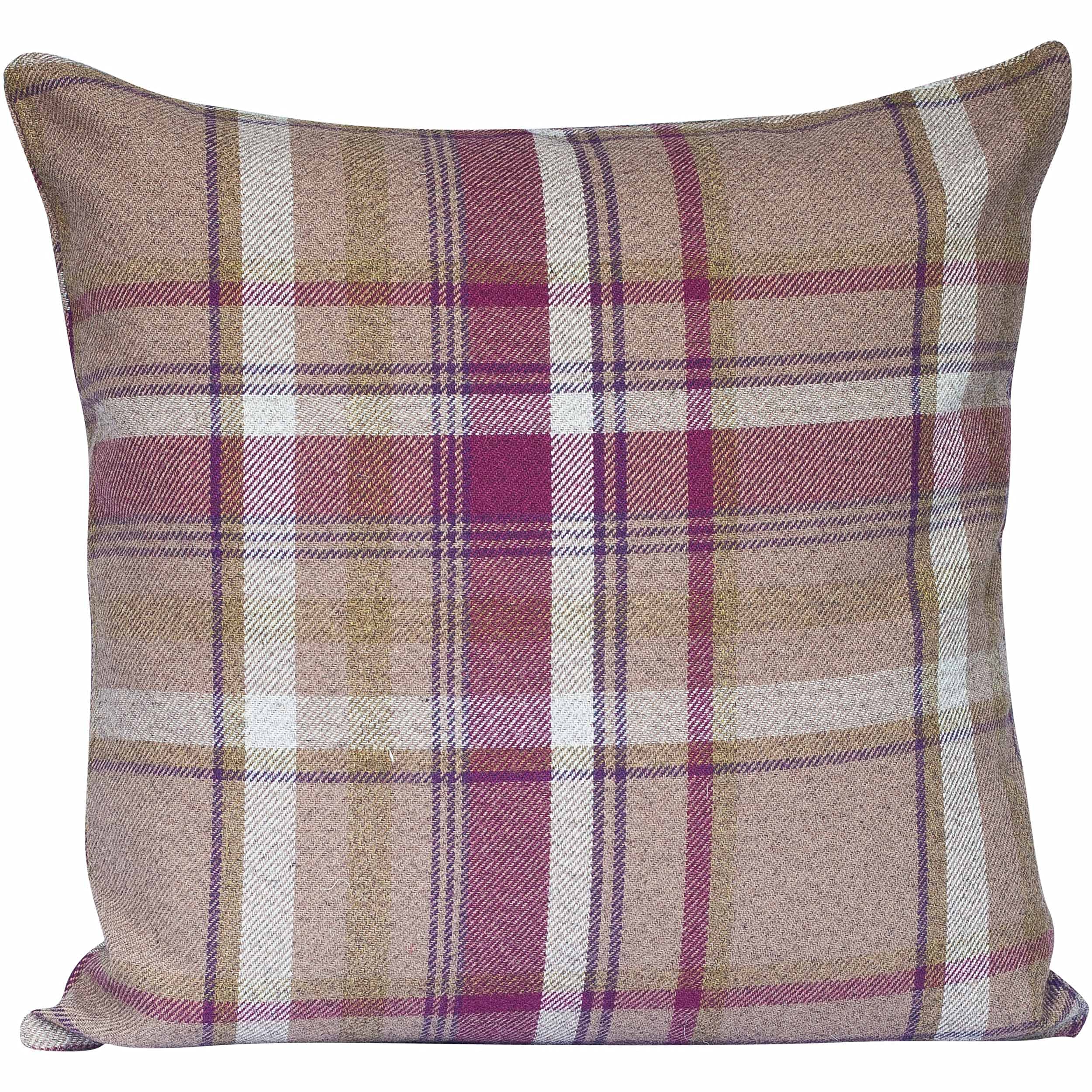 Linen Loft XL Cosy Checked Cushion Cover in Heather Purple and Green. Double Sided. 23" (58cm) Square. Balmoral Style Highland Tartan Check Pillow Case.