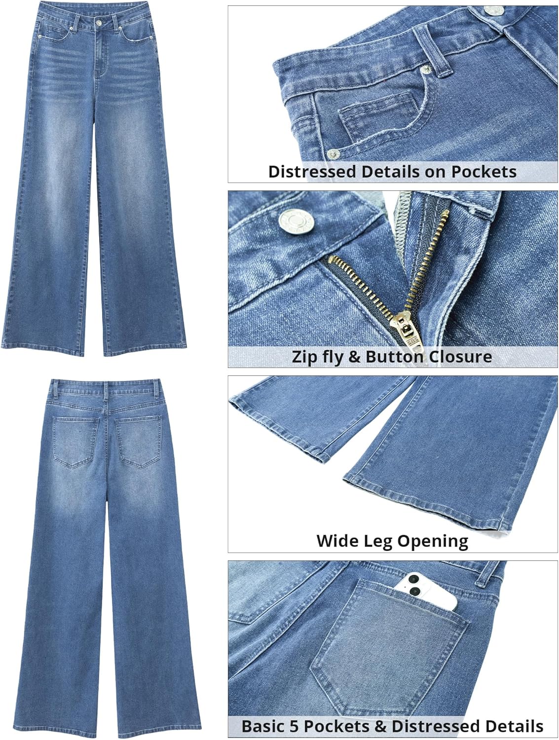 GRAPENT Wide Leg Jeans for Women Trendy High Waisted Stretchy Denim Pants 90s Baggy Jeans Trouser Jeans with Pockets - Image 6