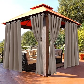 BONZER Outdoor Curtains for Patio Waterproof, Thermal Insulated Weighted Blackout Blinds, Privacy Indoor/Outside Grommet Drapes for Porch, Pergola, Cabana, Backyard, 1 Panel, 84W x 84L inch, Khaki