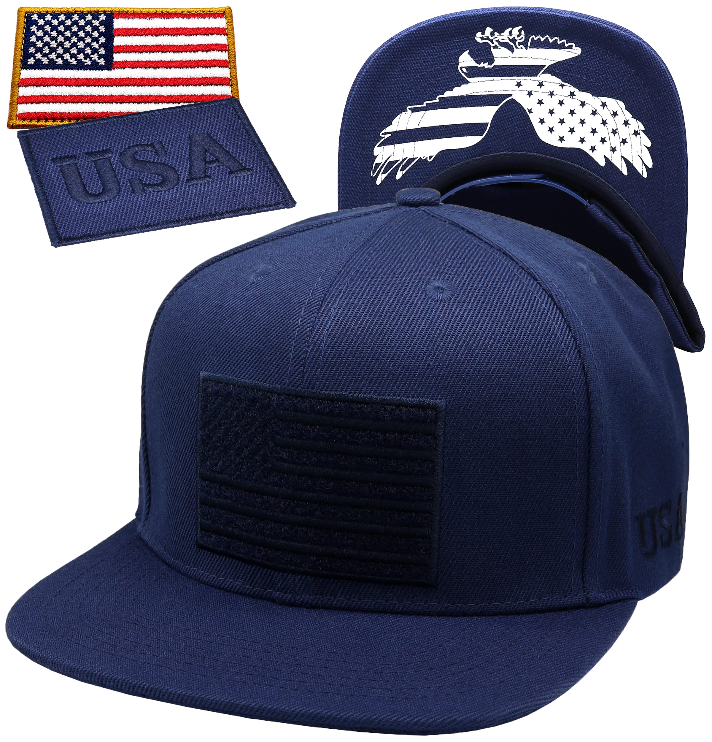 AntourageAmerikanische Flagge Unisex Baseballmtze fr Damen und Herren | USA Flagge Mesh Snapback Flat Visor Cap + 2 Patriotische Patches