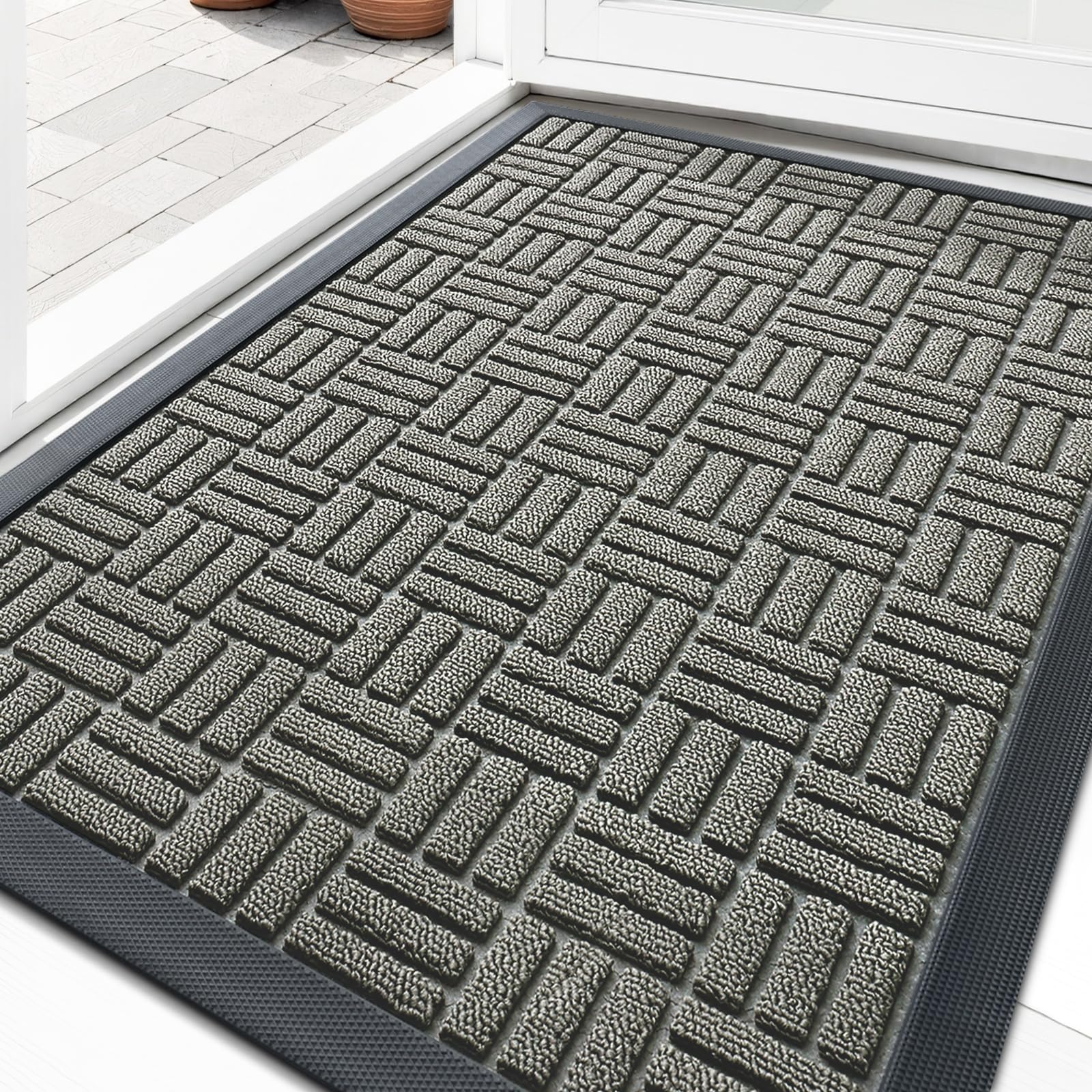 Photo 1 of OLANLY Front Door Mat - 33" x 21", Modern Gray