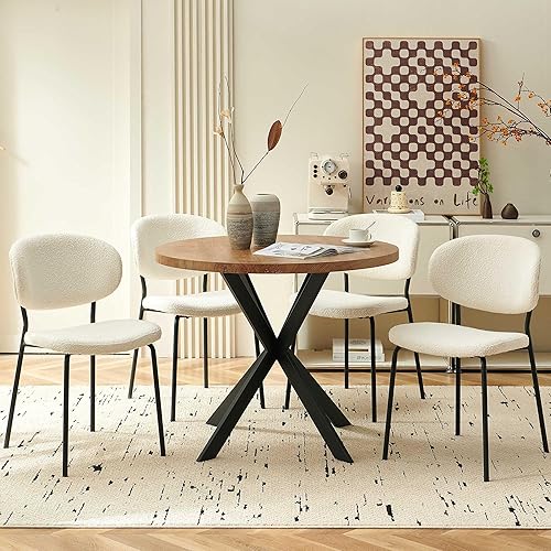 Miniatura 9 de Juego de mesa redonda Homedot para 4, moderno juego de mesa de cocina de 5 piezas, mesa de café redonda de 37" en MDF con 4 sillas de comedor Blanco