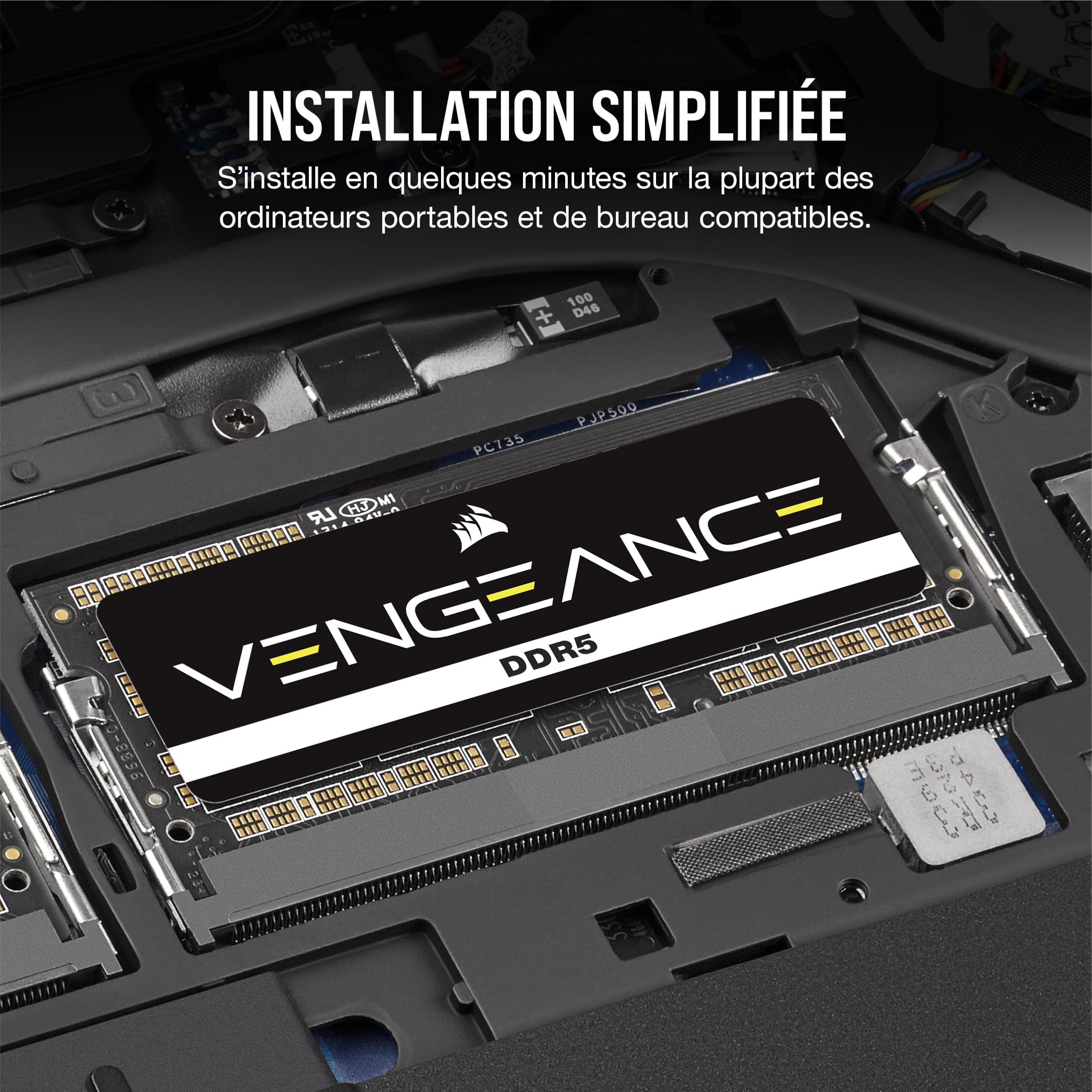 CORSAIR Vengeance SODIMM DDR5 RAM 16Go (1x16Go) Jusqu'à 4800MHz CL40-40-40-77 1.10V Intel XMP 3.0 Mémoire des Ordinateurs Portables – Noir (CMSX16GX5M1A4800C40)
