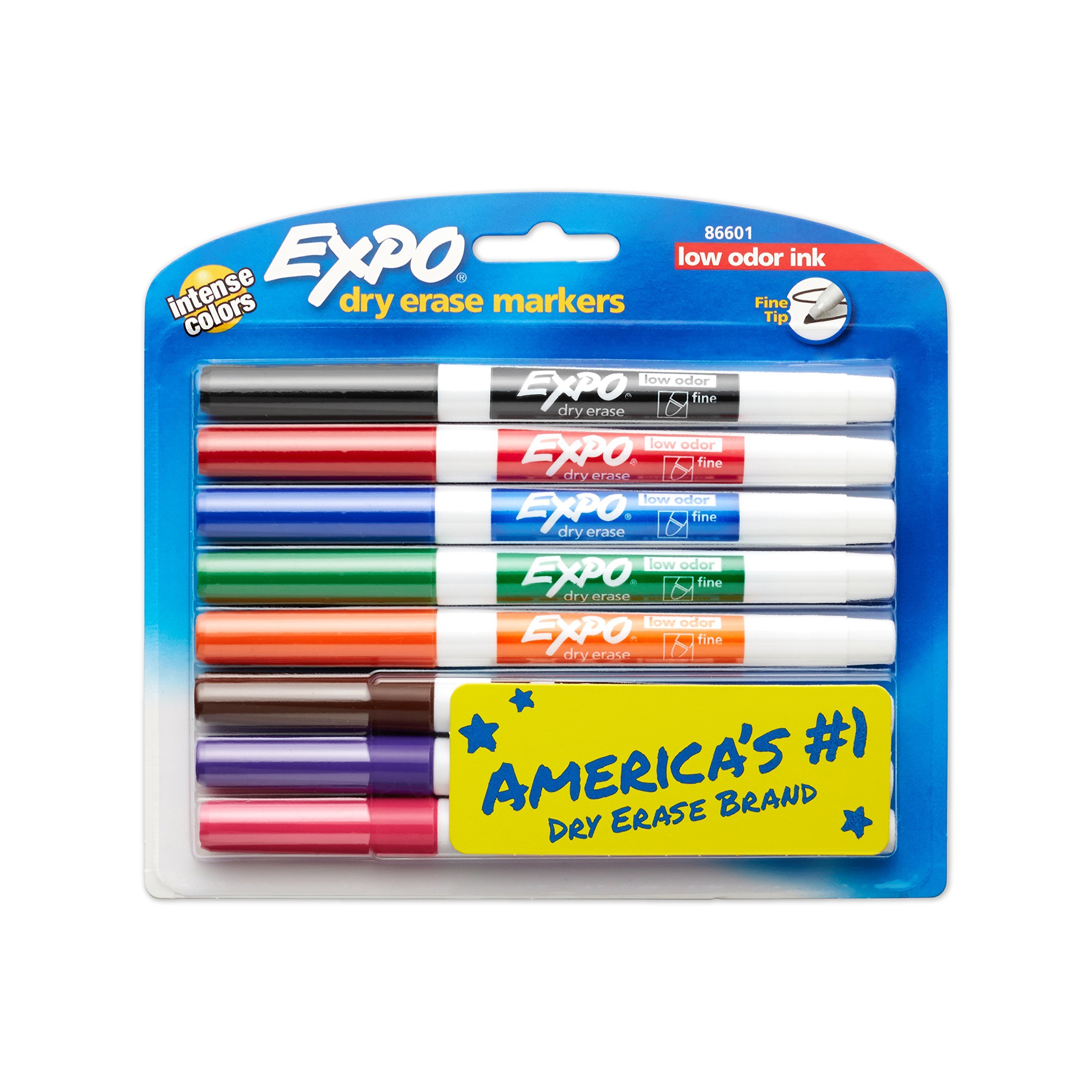 EXPO 86601 Low-Odor Dry Erase Markers Fine Tip Assorted Colors 8-Count