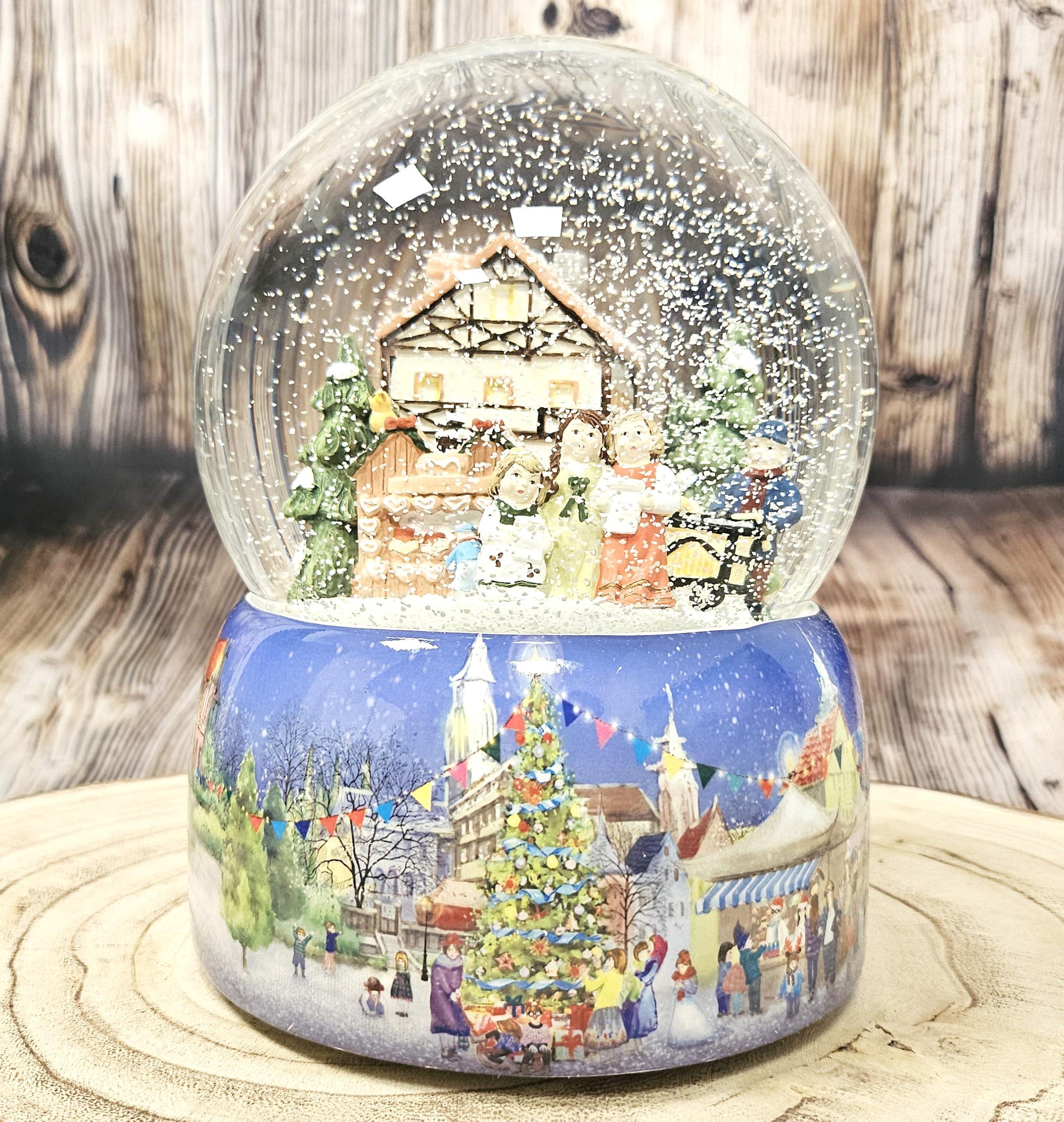 Schneekugel Weihnachten Spieluhr | Mega Schneekugel Nostalgischer Weihnachtsmarkt | mit Musik Winter Wonderland | H:20 cm B: 15 cm | Schüttelkugel | 20065