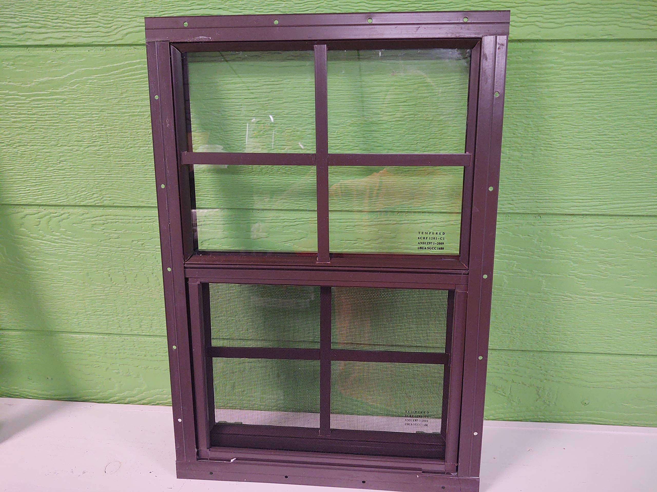 Shed Window 14 X 21 Inch – Brown J-Lap Mount, Tempered Glass, Vertical Sliding For Storage Buildings