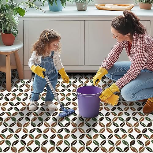 Miniatura 6 de 10 azulejos de suelo retro con diseño de hojas de mediados de siglo de 12 x 12 pulgadas, despegar y pegar, autoadhesivas, autoadhesivas, calcomanías