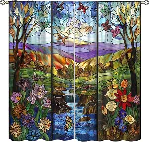Amazon.com: Stained Glass Curtains,Mid Century Vintage Scenery ...