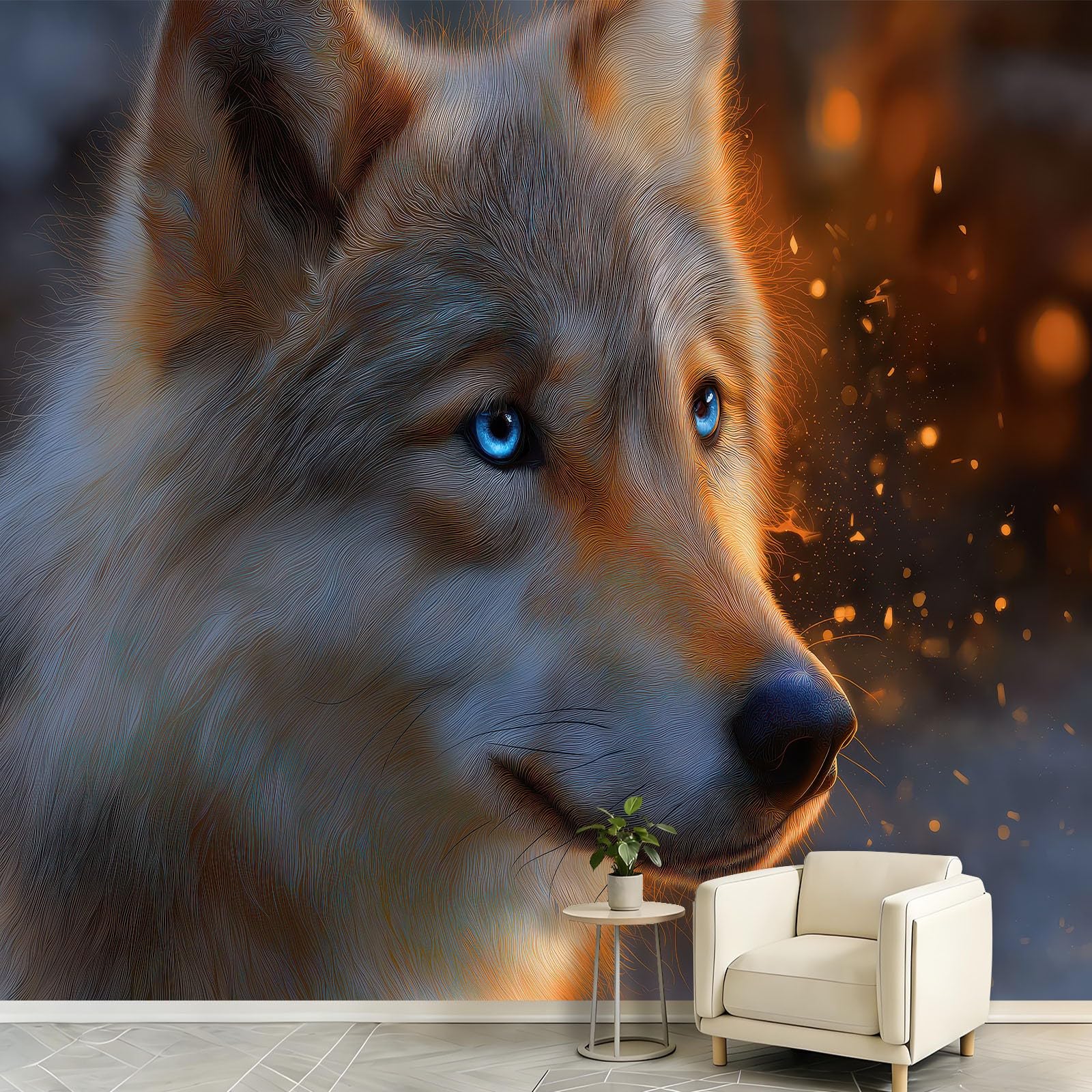 Papier peint intissé panoramique loup lavable et résistant pour salle de bain