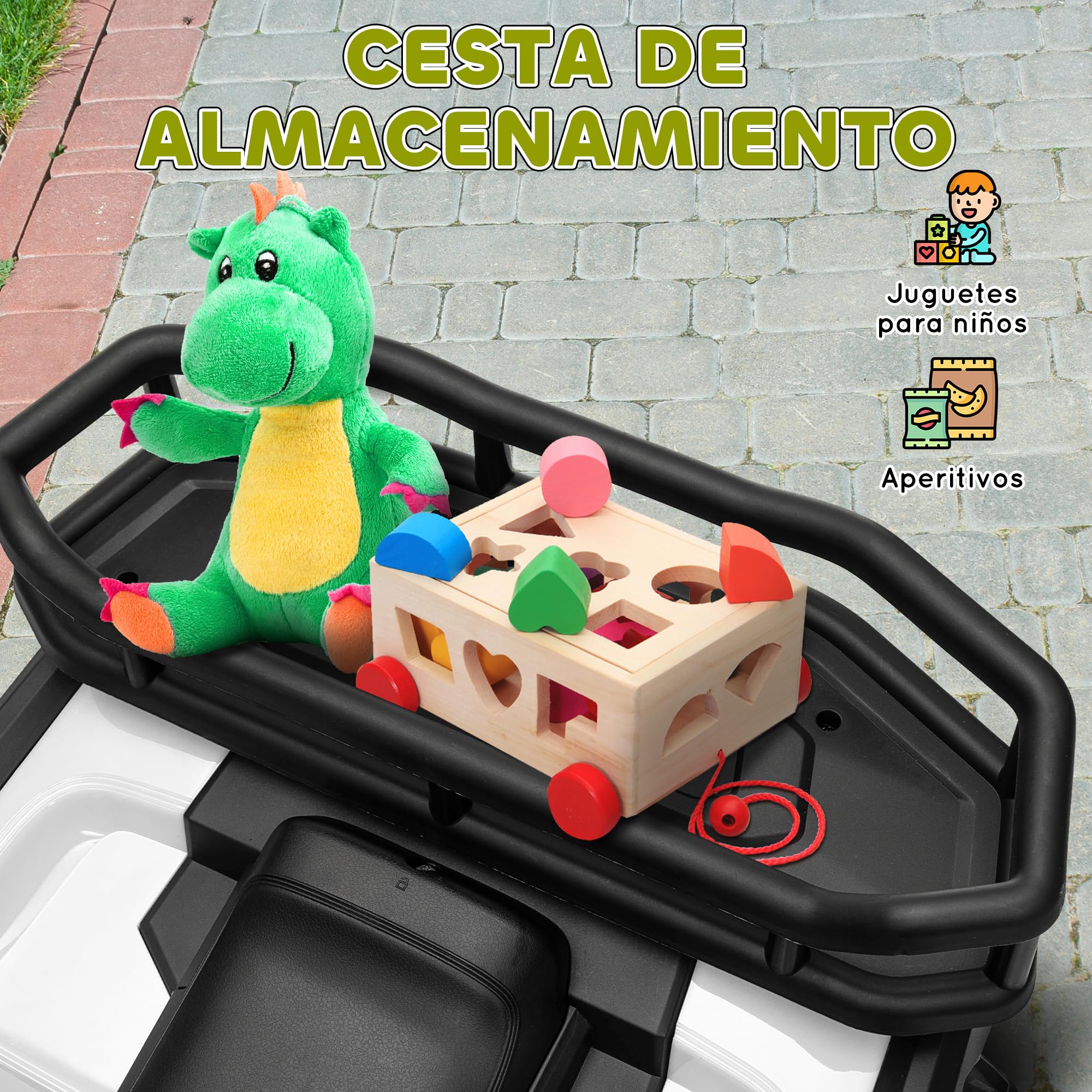 AIYAPLAY Quad Eléctrico para Niños 12V Coche Eléctrico para Niños de +3 Años con Faros Música MP3 Velocidad 3-6 km/h y Cesta Carga 30 kg Verde