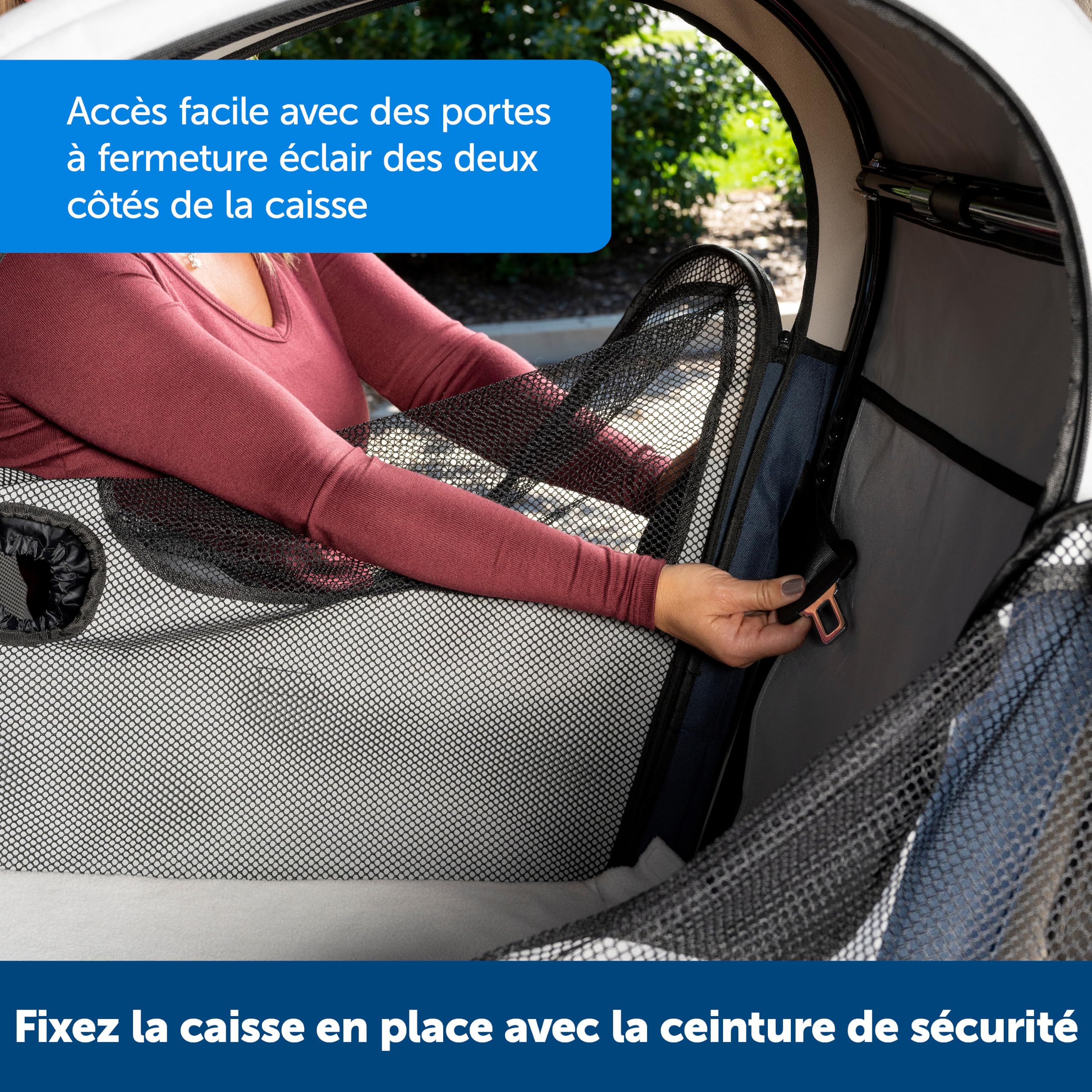 PetSafe Cabine de Voyage Pliable pour Animaux jusqu'à 27 kg, se Plie pour Un Rangement Facile, Doublure molletonnée,Lavable en Machine, 2 Poches de Rangement, Gris/Bleu étanche, Lavable à la Machine