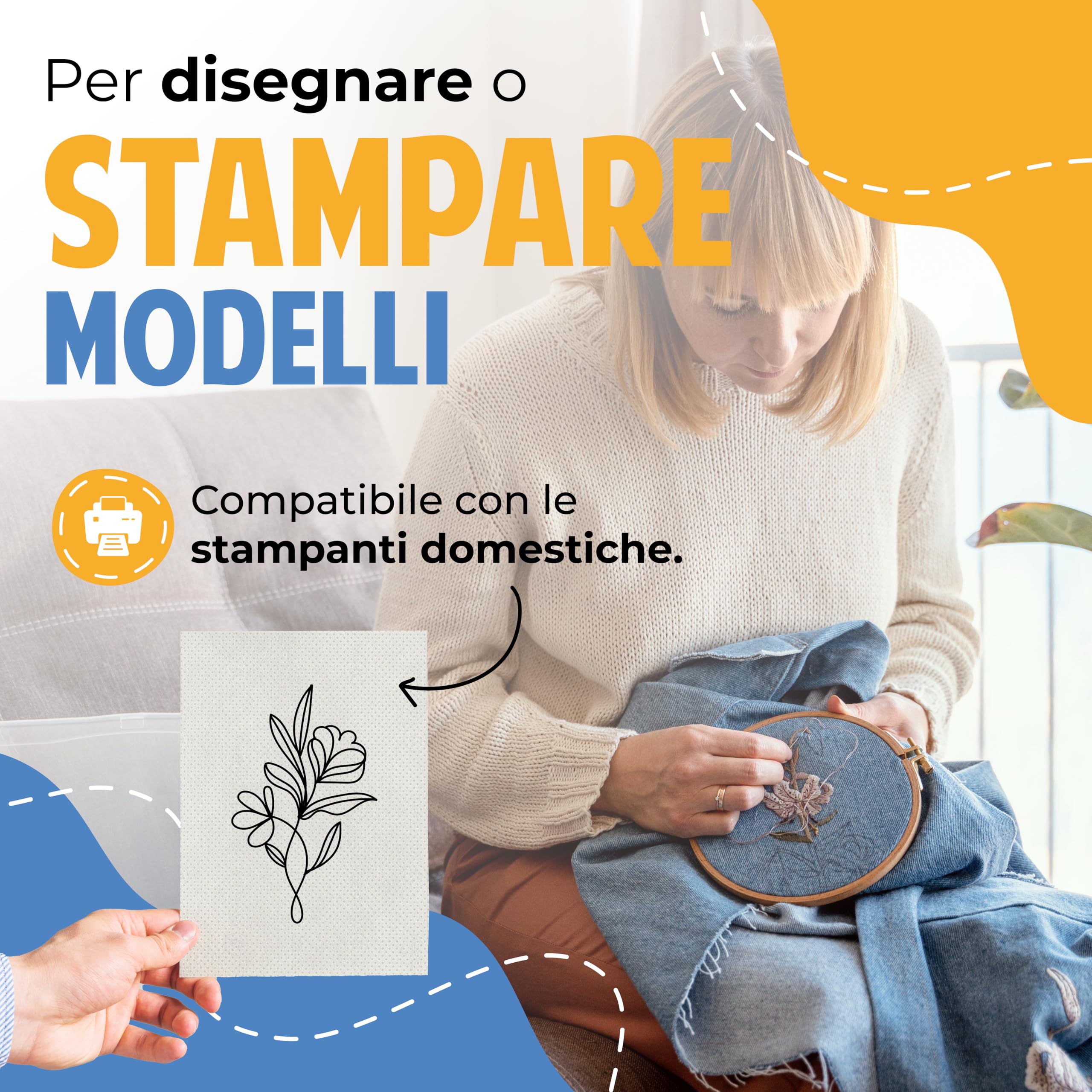 Carta Adesiva Idrosolubile per Ricamare – 16 Fogli A4 Stampabili – Carta per Ricamo Adesiva e Solubile in Acqua – Stabilizzatore Ricamo per Stick and Stitch, per Ricamare a Mano o Macchina
