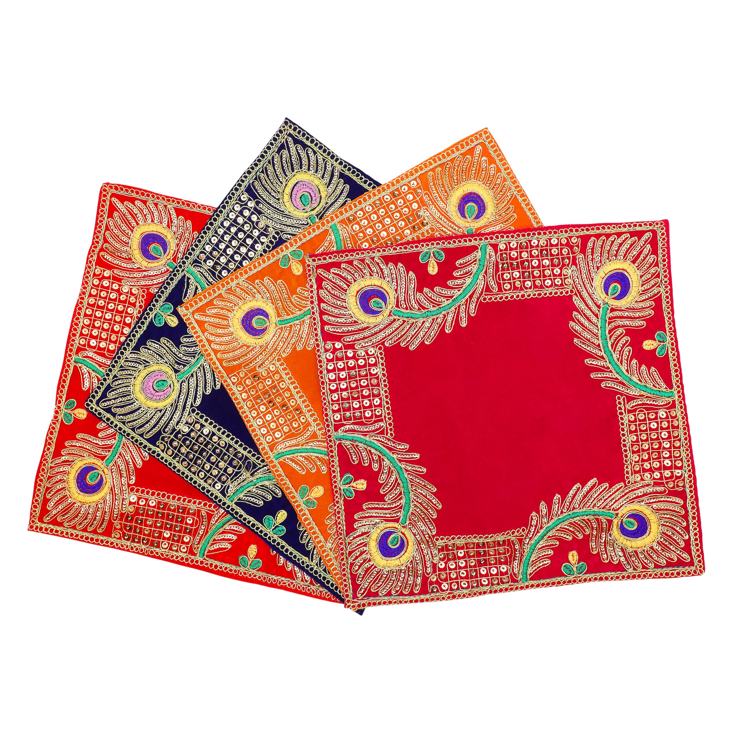 Set of 4 Mat Aasan Pooja Cloth God Idol Puja Temple Altar Cloth (12"X12")