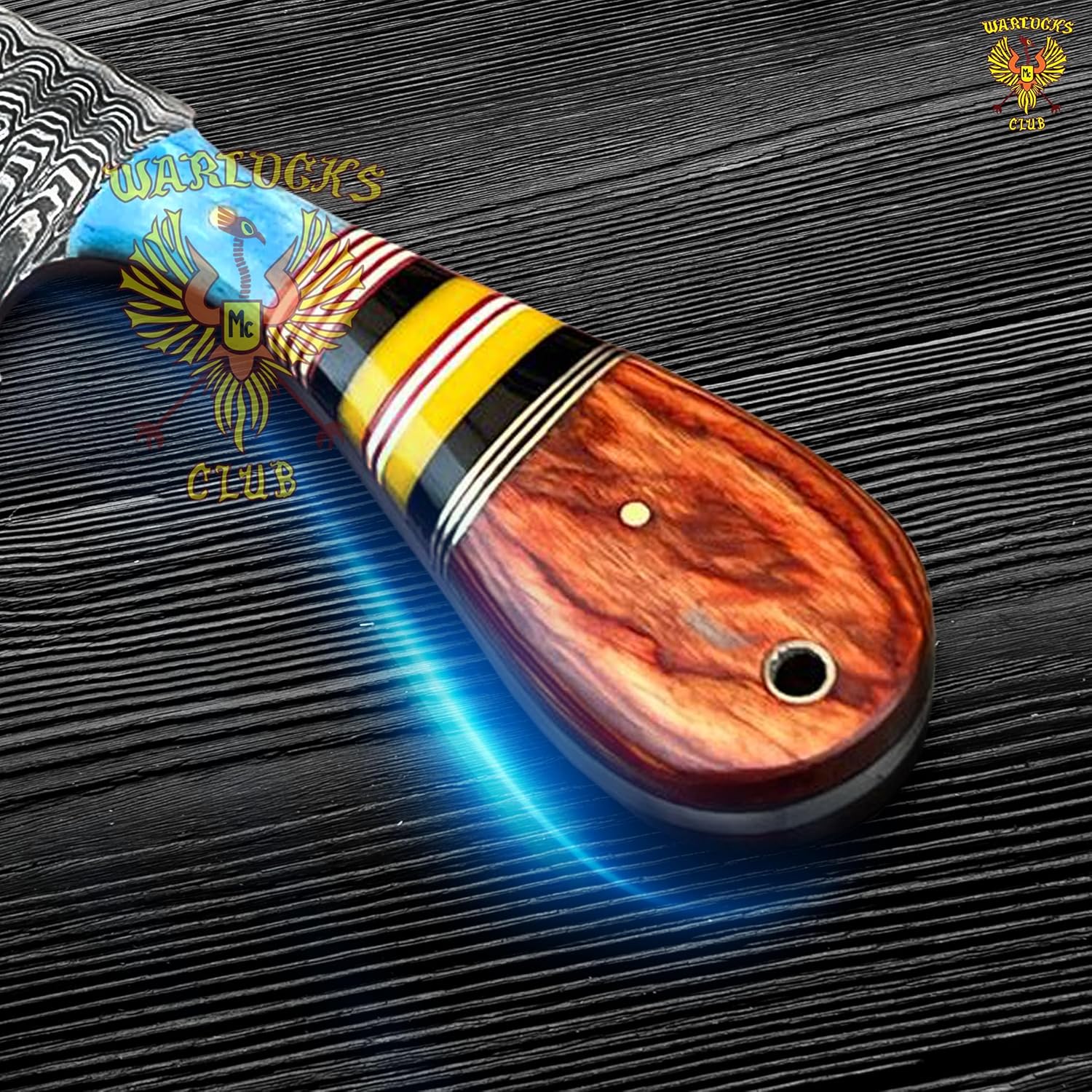 Handmade Damascus Hunting Knife, 8" Fixed Blade Knife with Sheath, Full Tang Cowboy Knife, Skinning Knife, EDC Bull Cutter Knife for Outdoor Camping