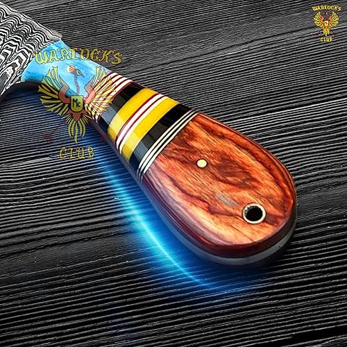 Miniatura 6 de Cuchillo de caza de Damasco hecho a mano, cuchillo de hoja fija de 8 pulgadas con funda, cuchillo de vaquero de espiga completa, cuchillo de