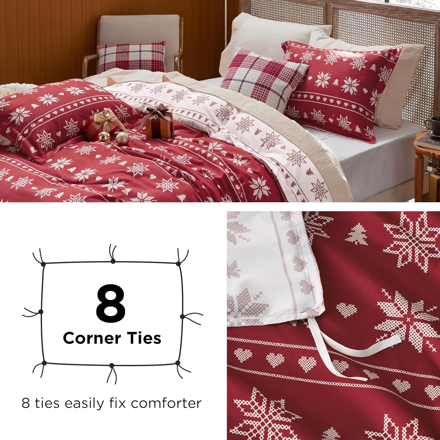 Bedsure Christmas Duvet Cover Queen - Holiday Bedding Collection Featuring a Christmas Snowflakes Pattern, Includes 1 Duvet Cover and 2 Pillow Shams (Queen, Snowflake) - Image 4