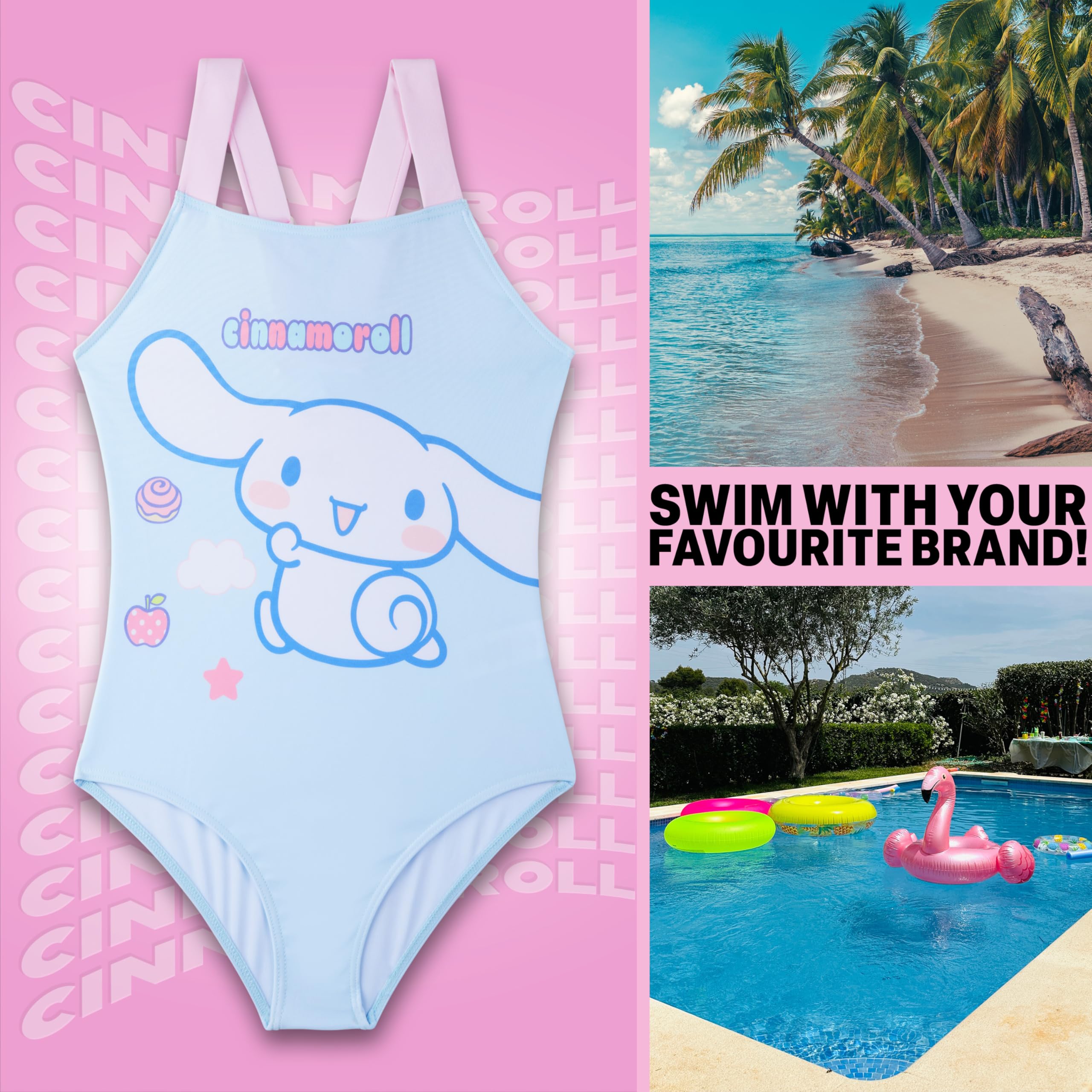 Hello Kitty Bañador Niña 5-14 Años, Traje de Baño Infantil Una Pieza con Tirantes Ajustables, Ropa de Baño para Playa Piscina, Verano Regalo Niña