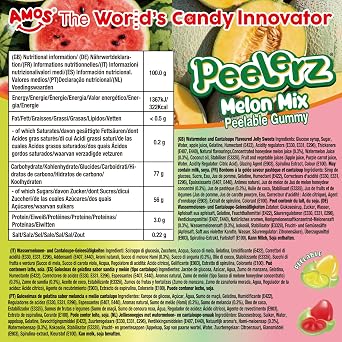 AMOS Peelerz Melon Mix Peelable Gummy Watermelon Cantaloupe Candy Sweets