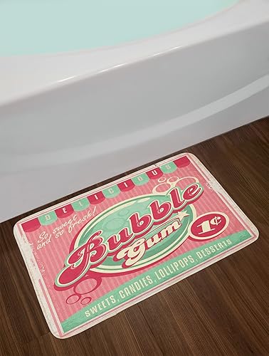 Miniatura 2 de Lunarable Tapete de baño de los años 50, diseño de chicle sabroso caramelo piruleta de azúcar publicitario estilo póster, tapete de felpa para