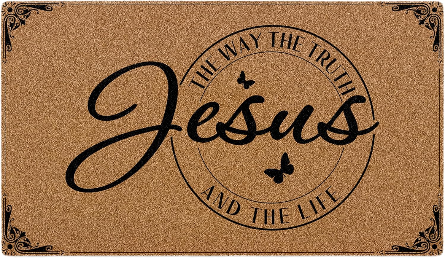 Jesus The Way Christian Doormat, Bible Verse Welcome Front Door Mat Indoor Outdoor Entrance, Farmhouse Scripture Artificial Coir Religious Rugs for Patio Entry Home Decor, 30x17in