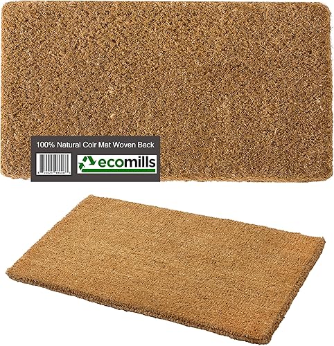 Ecomills Tapete de fibra de coco natural con parte trasera tejida, extra gruesa de 1.5 pulgadas, resistente, duradera, para puerta delantera y patio