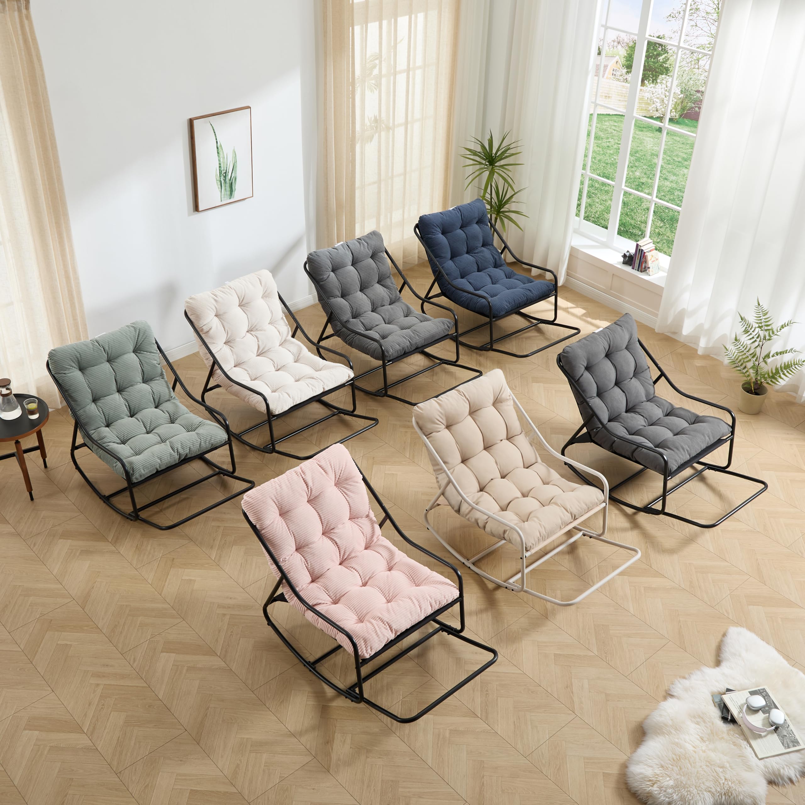 Ball & Cast Schaukelstuhl für Drinnen & Draußen, Rocking Chair mit Gepolstertem Kissen und Fußstütze, Moderner Balkonsessel für Wohnzimmer, Garten & Terrasse, Grau