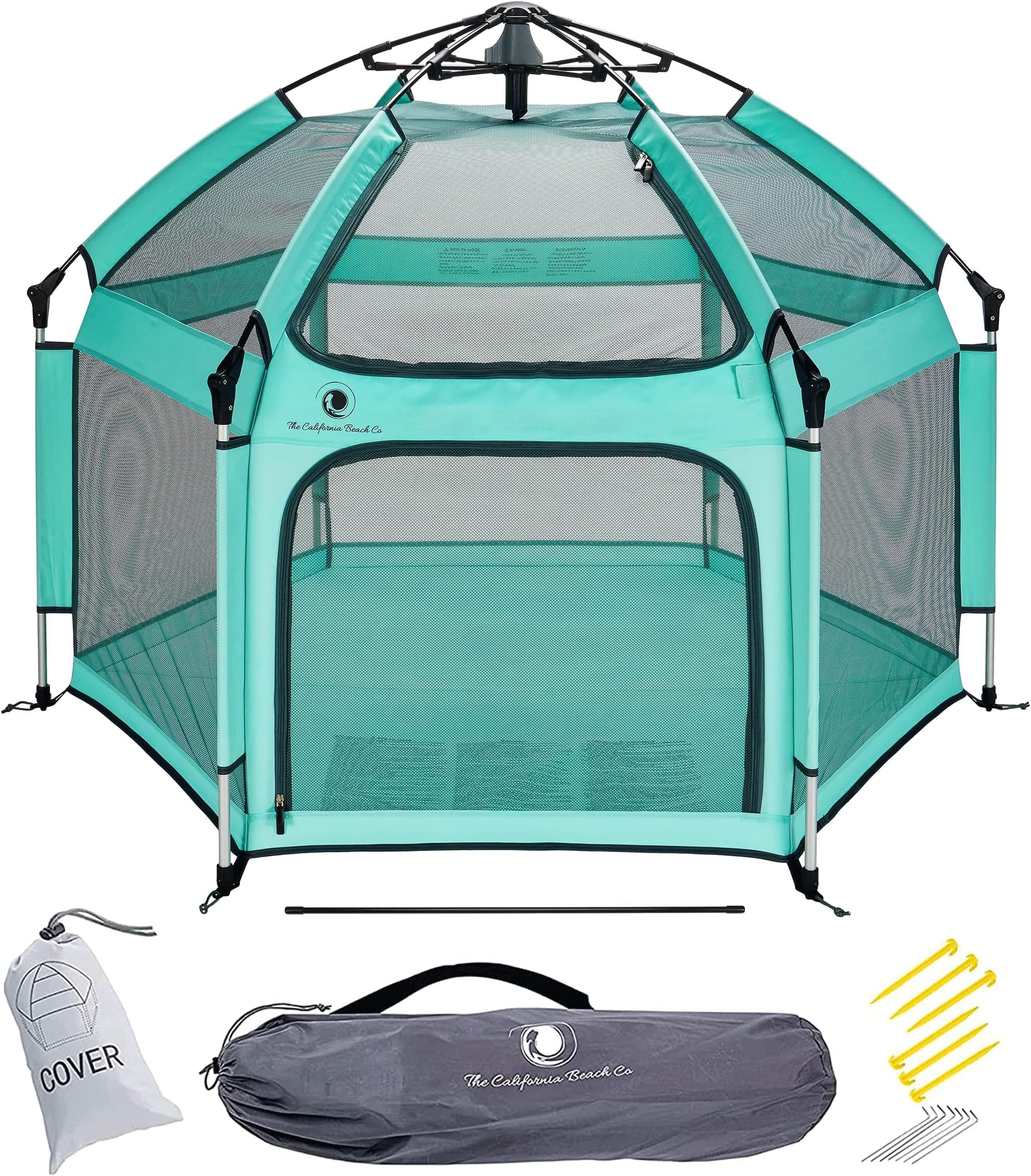 POP 'N GO PLAYPEN - Indoor & Outdoor Baby Playpen for Babies and Toddlers - Baby Beach Tent, Foldable, Portable W/Canopy, Travel Bag, & Mosquito Net - Pop Up Pack and Play Tent (Sweet Mint)