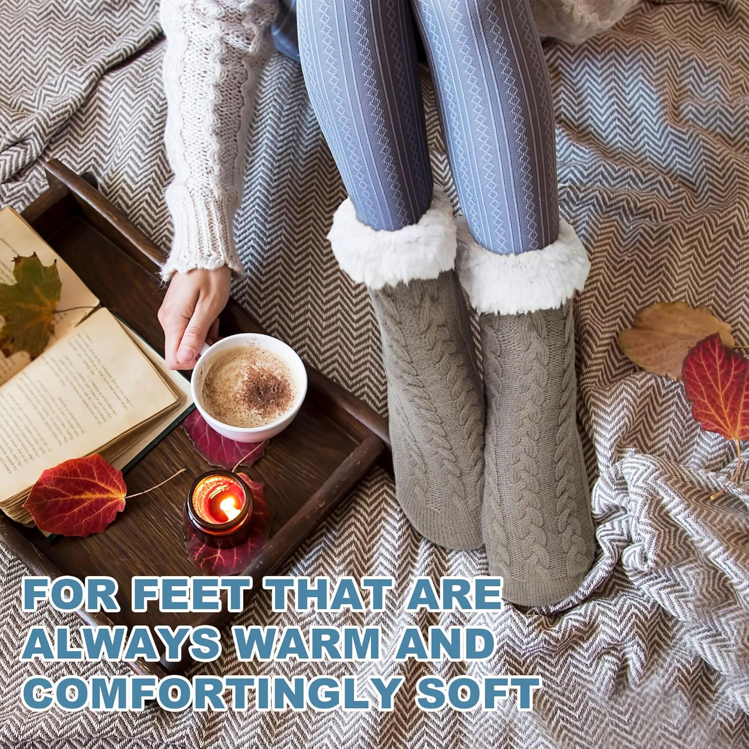 4 Pcs Men Fuzzy Slipper Socks Winter Grippers Non Slip House Indoor Socks for Women Christmas Gifts - Image 6