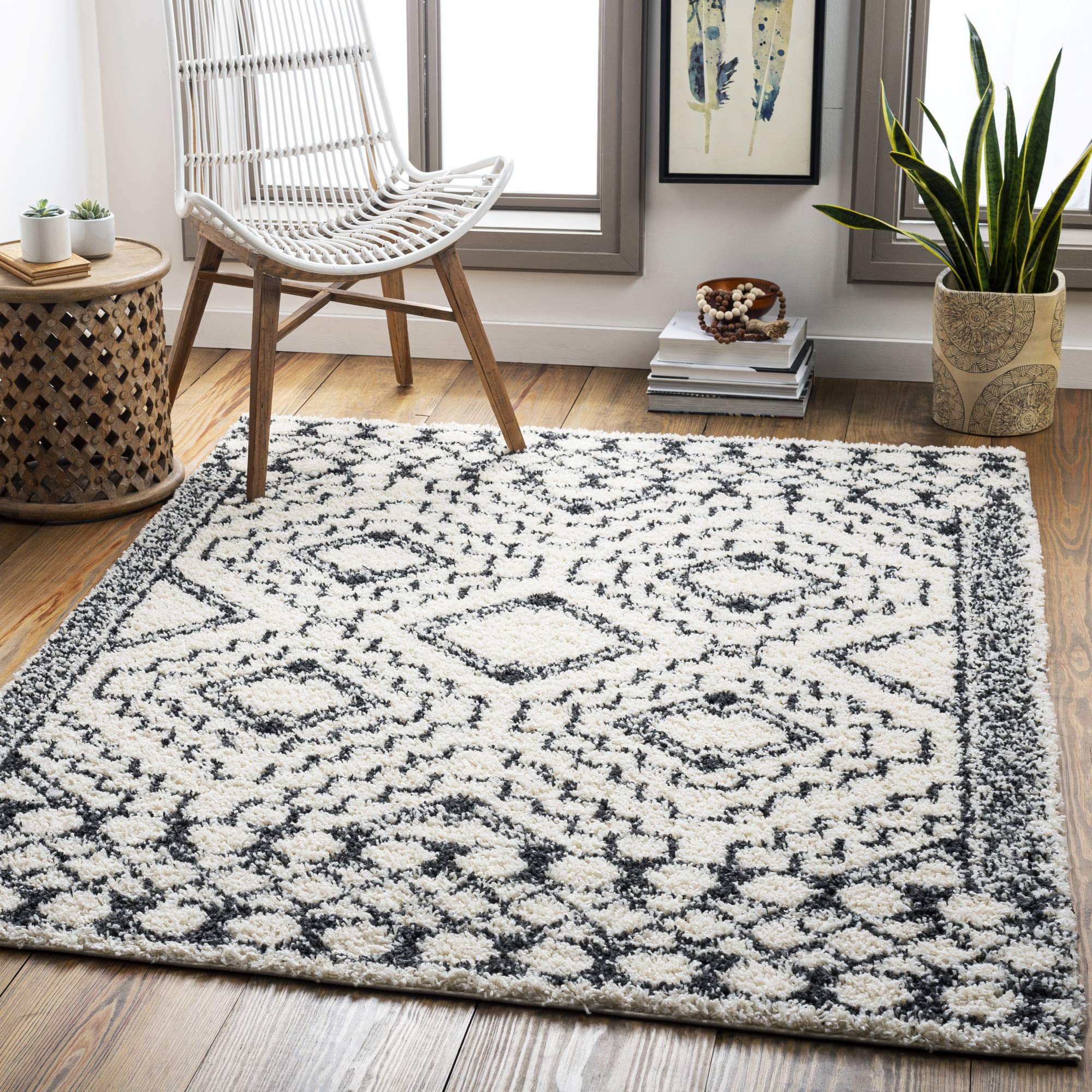 Artistic WeaversMoroccan Soft Ana Maria Shag Area Rug, 7'10" x 10', Cream/Charcoal