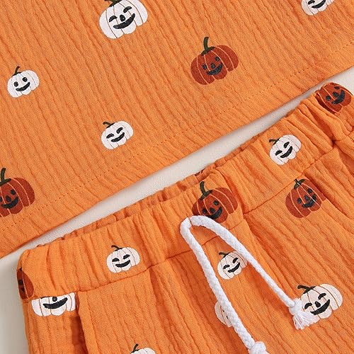 Miniatura 5 de Traje de Halloween para niño y niña, camisa de manga corta de calabaza, pantalones cortos, ropa de Halloween para niños y niñas