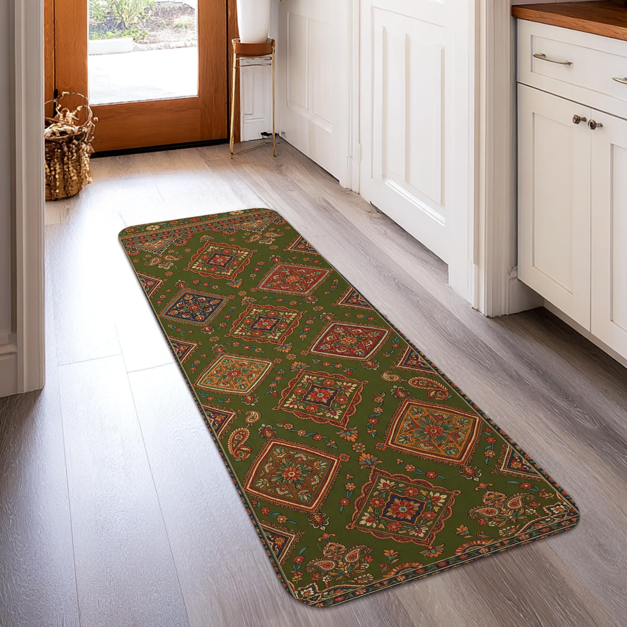Tapis de couloir floral vintage fin pour porte basse et entrée