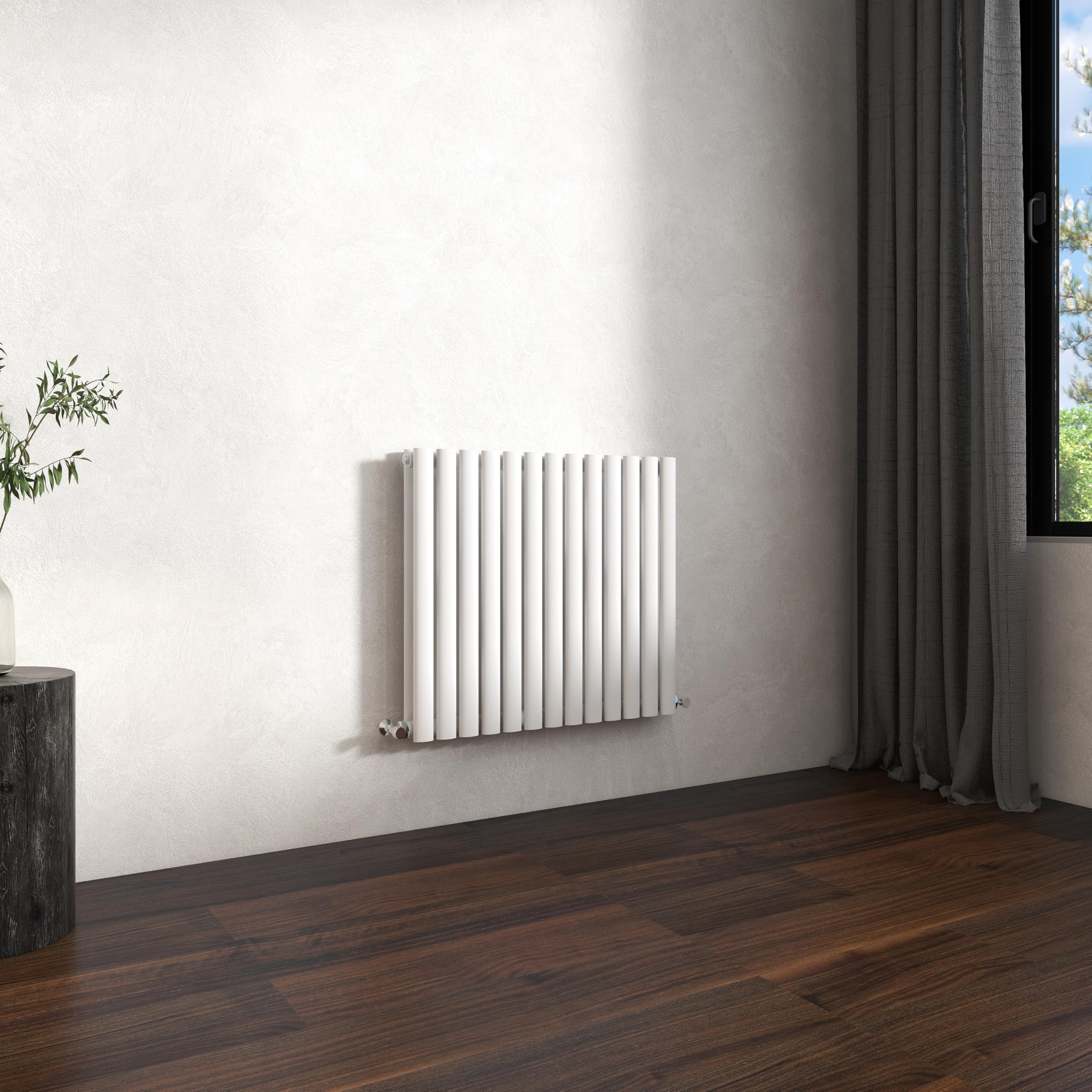 Traditional Horizontal Oval Column Radiator, 600x767mm Gloss White Modern Heating Radiators, Double Panel Wall Mounted Heater Rads, Perfect for UK Hallway, Living Room & Bathroom Central Heating