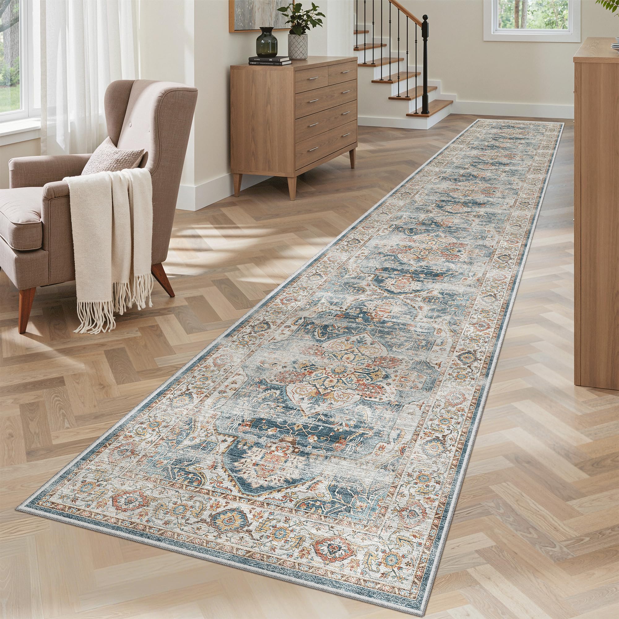 Madane Hallway Runner Rug 2x12, Extra Long Washable Runner Rugs with Rubber Backing, Non Slip Carpet Runner, Vintage Rug Runners for Kitchen Laundry