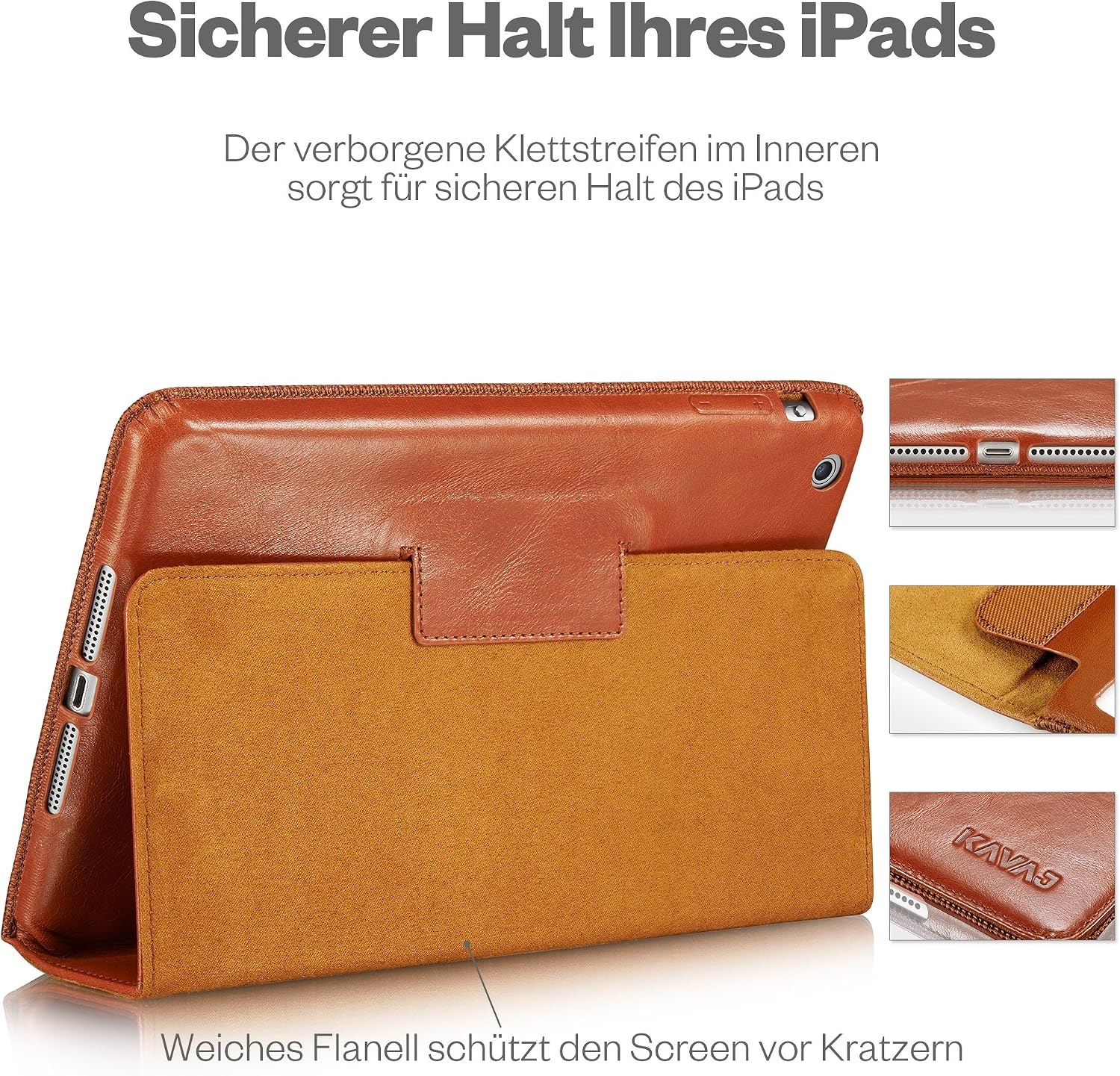 KAVAJ Leather case Cover Berlin for The Apple iPad Mini 3, iPad Mini 2 (Retina Display) and iPad Mini Cognac Brown - Genuine Leather with Stand-up Feature. Thin Smart Cover as Premium Accessory.
