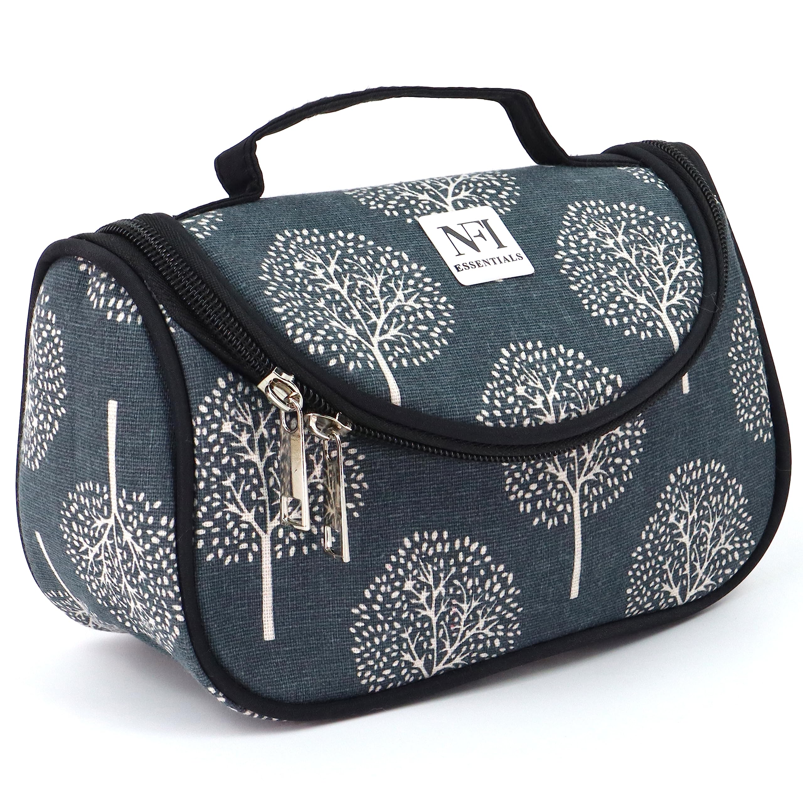 NFI essentialsFloral Print Cosmetics Pouch Makeup Pouch Vanity Case Jewellery Pouch Stationery Pencil Case Travel Organiser Travel Pouch Bridal Gift (Grey)