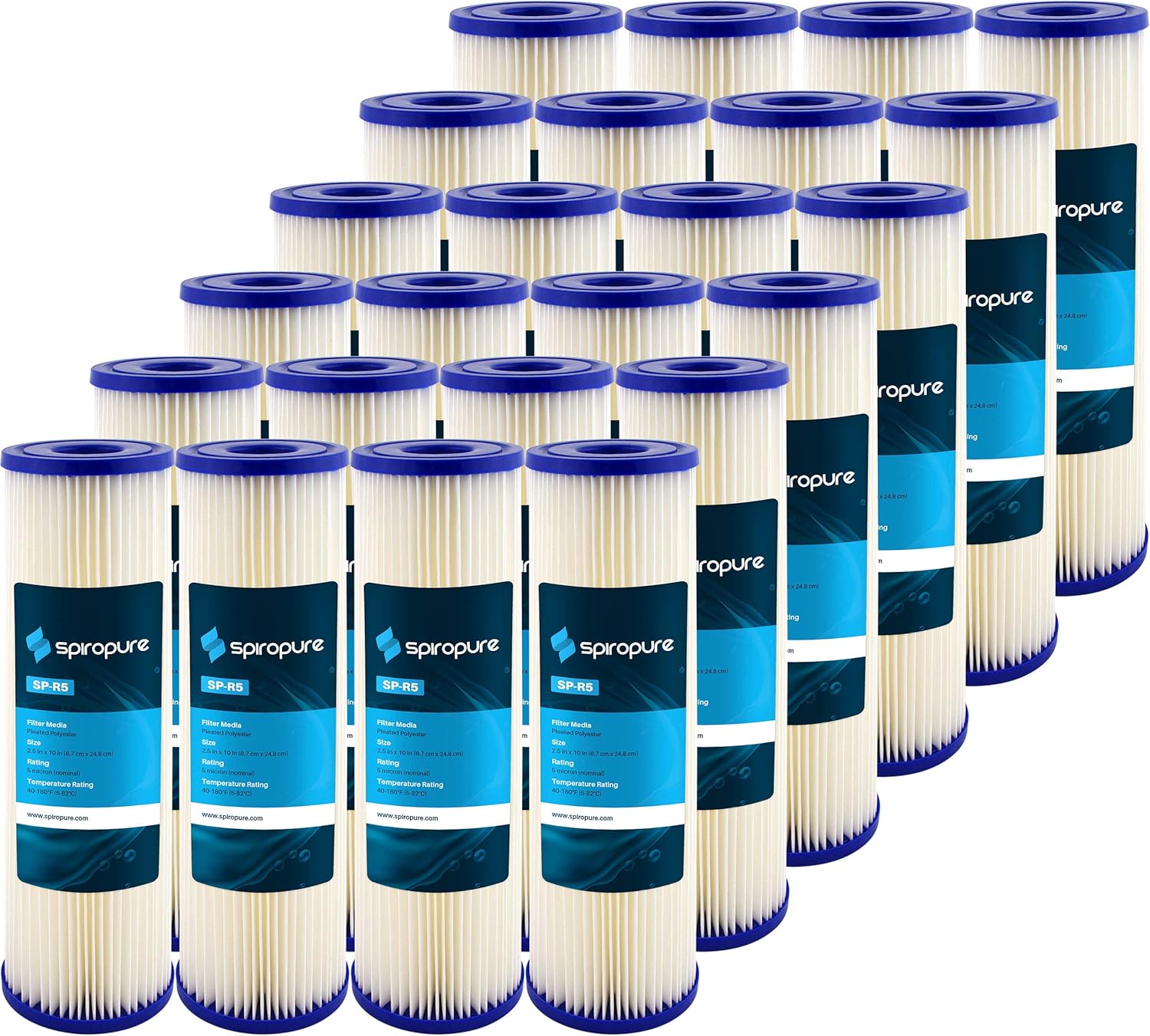 SpiroPure SP-R5 10x2.5 5 Micron Pleated Polyester Sediment Water Filter Cartridge SPC-25-1005 (Case of 24)