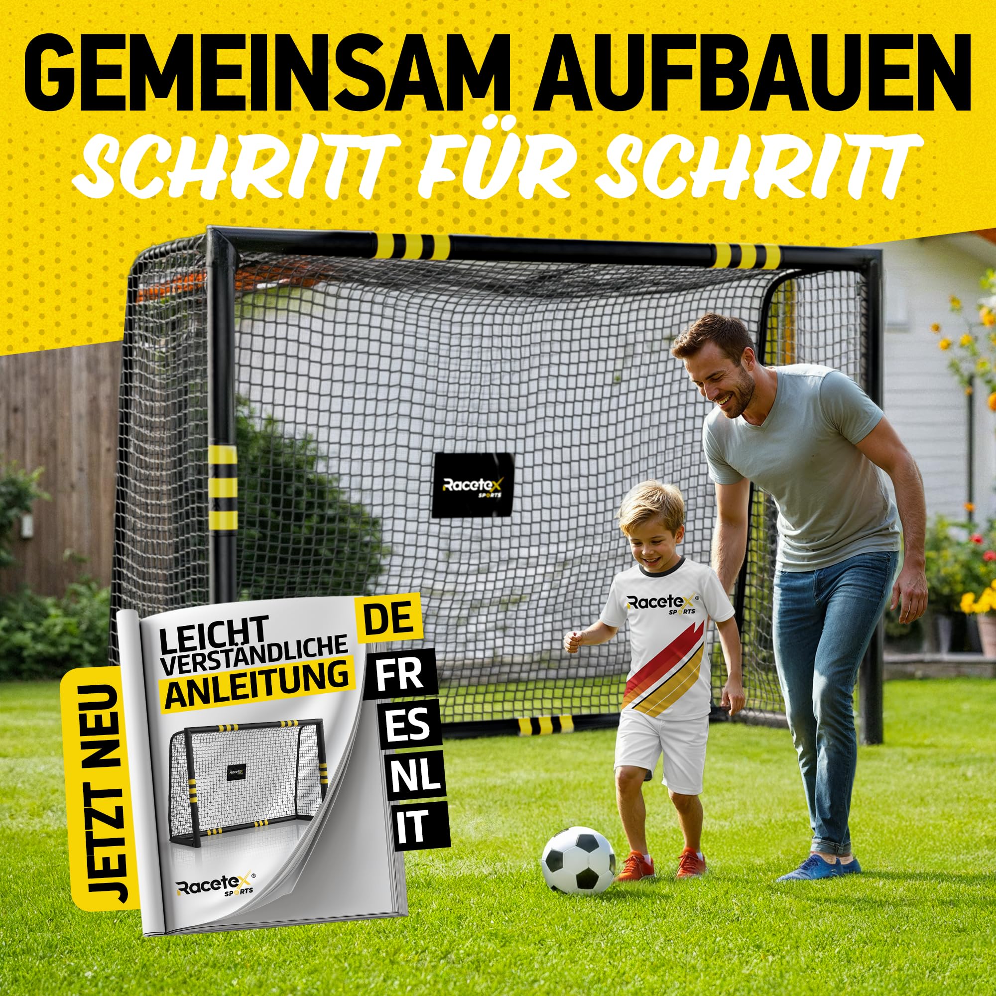 Racetex Fussballtore für Garten Kinder und Erwachsene mit [Anti-Rost Beschichtung] - Fußballtor Kinder inkl. Erdanker für optimalen Halt - Fußball Tor mit rundum Polsterung
