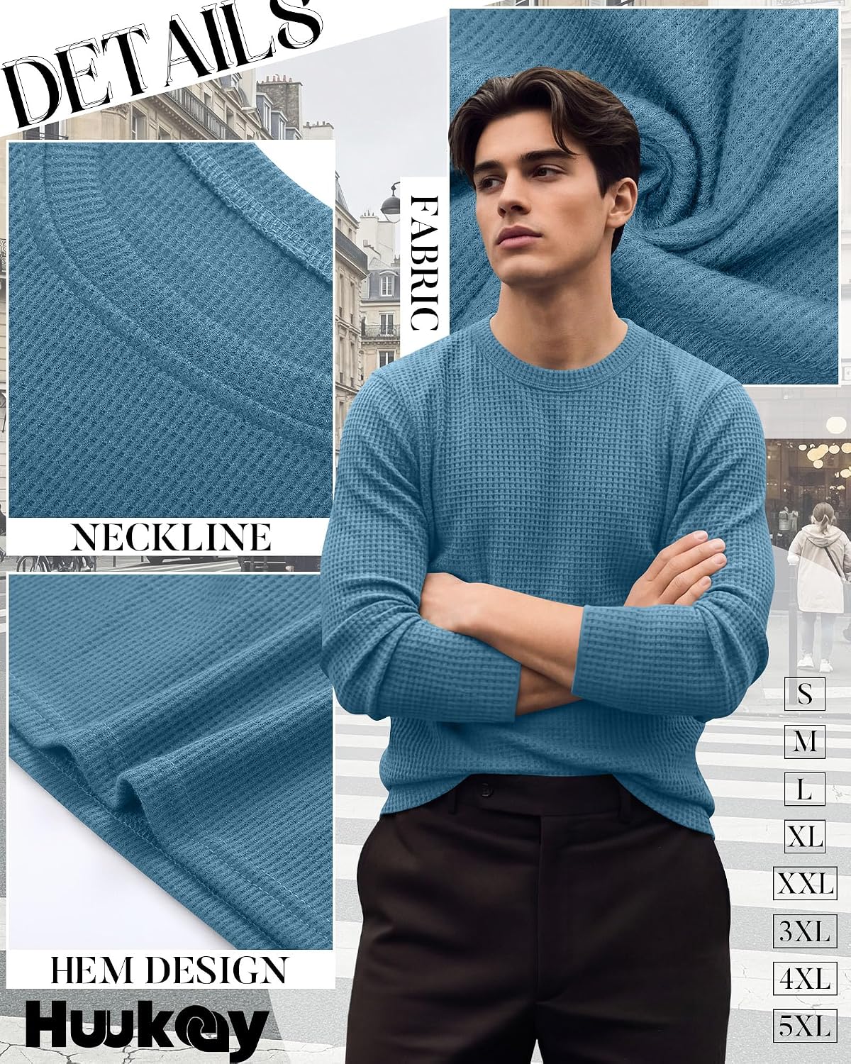 Huukeay 10 Pack Men's Long Sleeve Waffle Shirts Crew Neck Thermal Tops Pullover Undershirts with Cuffs
