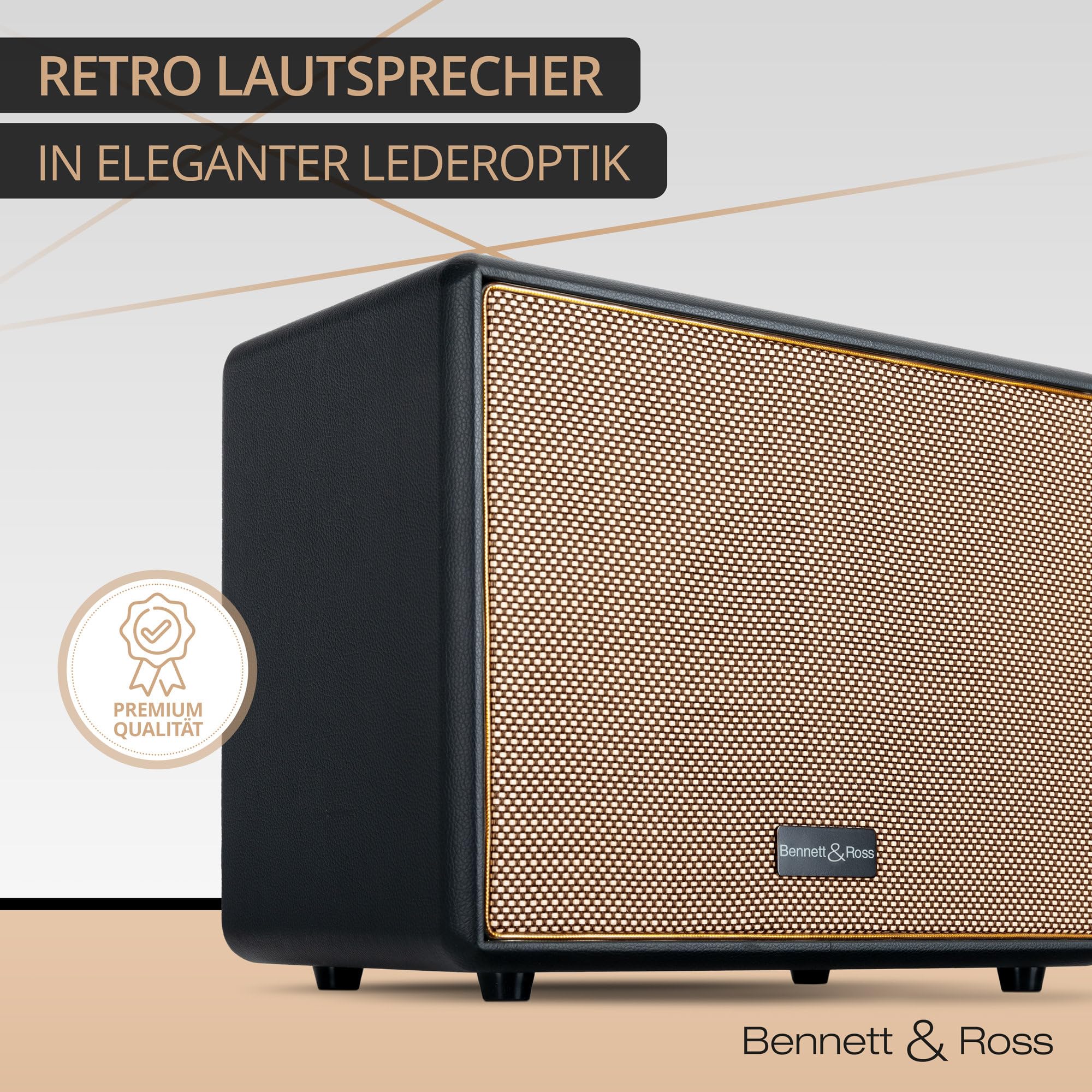 Bennett & Ross BB-880BK Blackmore Giant - Retro Bluetooth Lautsprecher in Lederoptik - TWS-Funktion - Vintage Speaker mit 2X 40W Leistung - USB-Eingang mit MP3-Player - Aux-Anschluss - Schwarz
