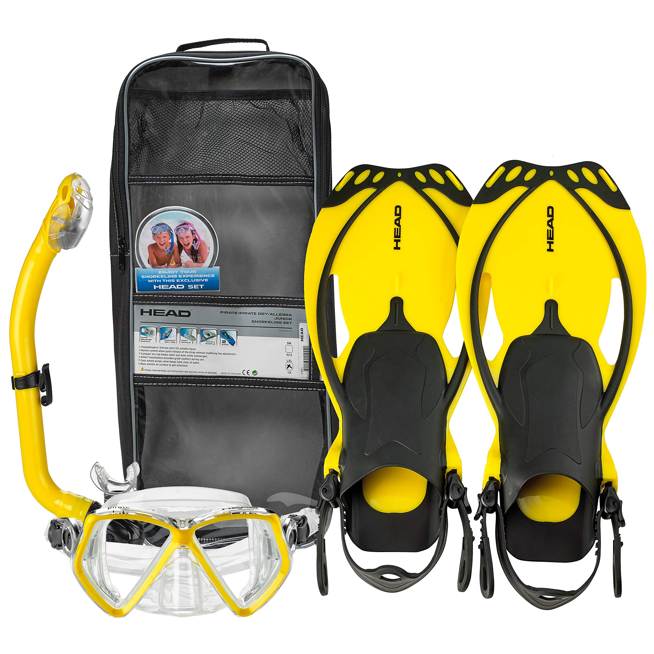 HEAD Pirate Junior Premium Youth Mask Fin Snorkel Set with Travel Bag