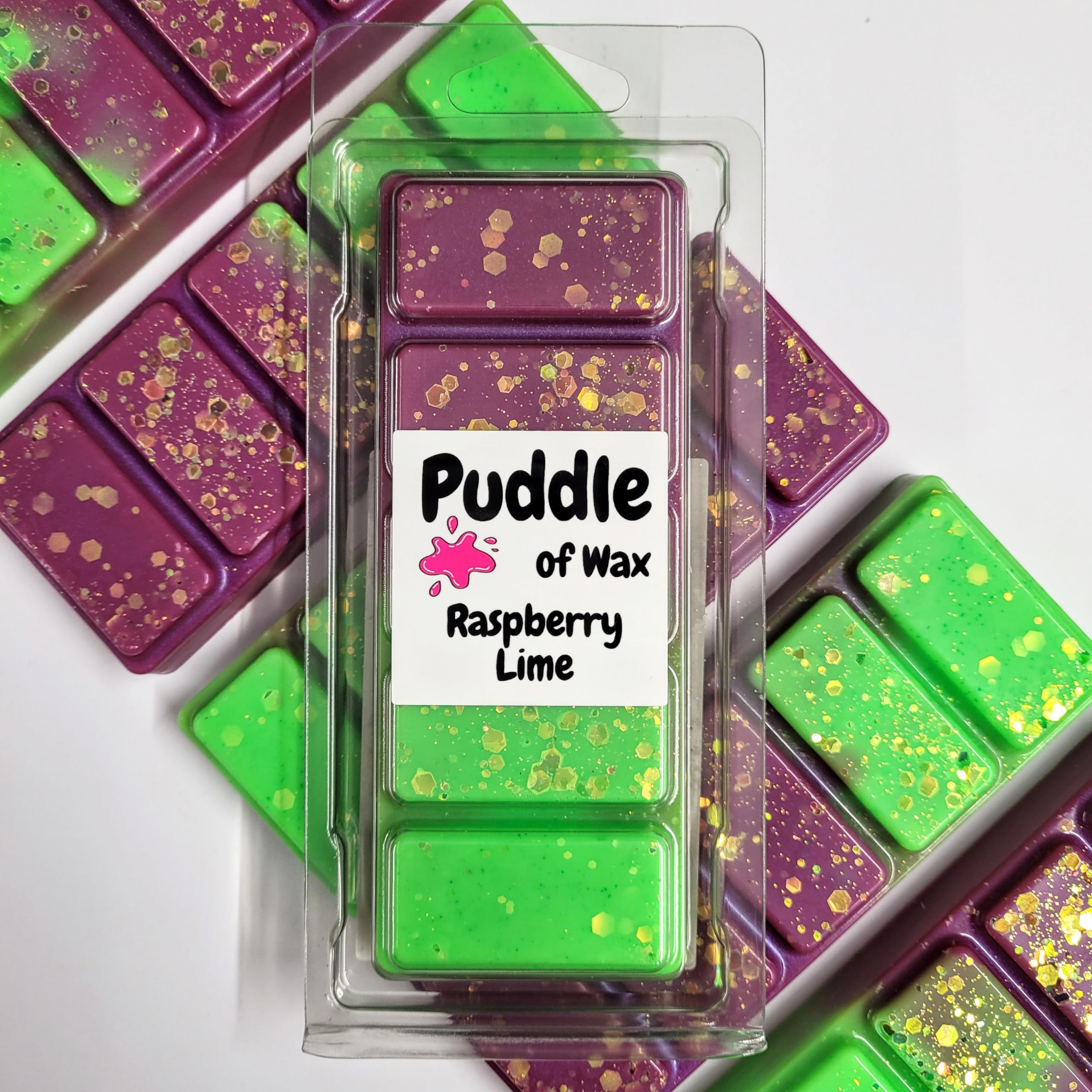 Puddle of Wax - Raspberry Lime Soy Wax Melt Snap Bar - 50g - Fruity Scent - Vegan Friendly - Made in the UK